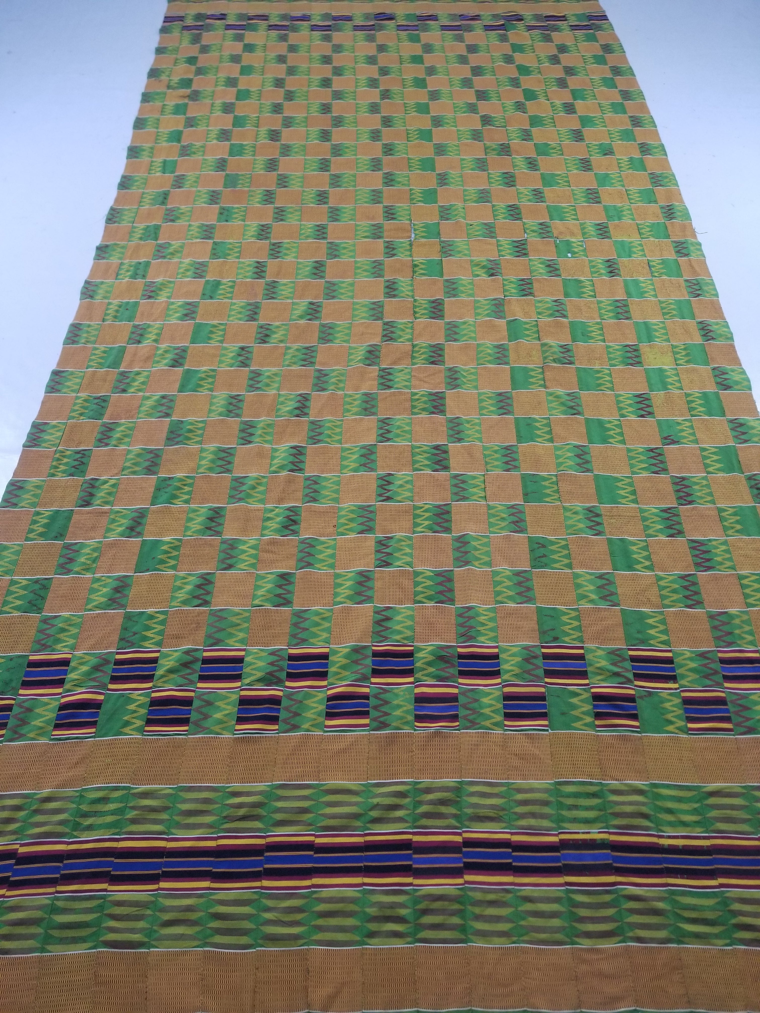 Vintage Ghana Kente Cloth Handwoven Checkerboard Textile Throw 360x163cm