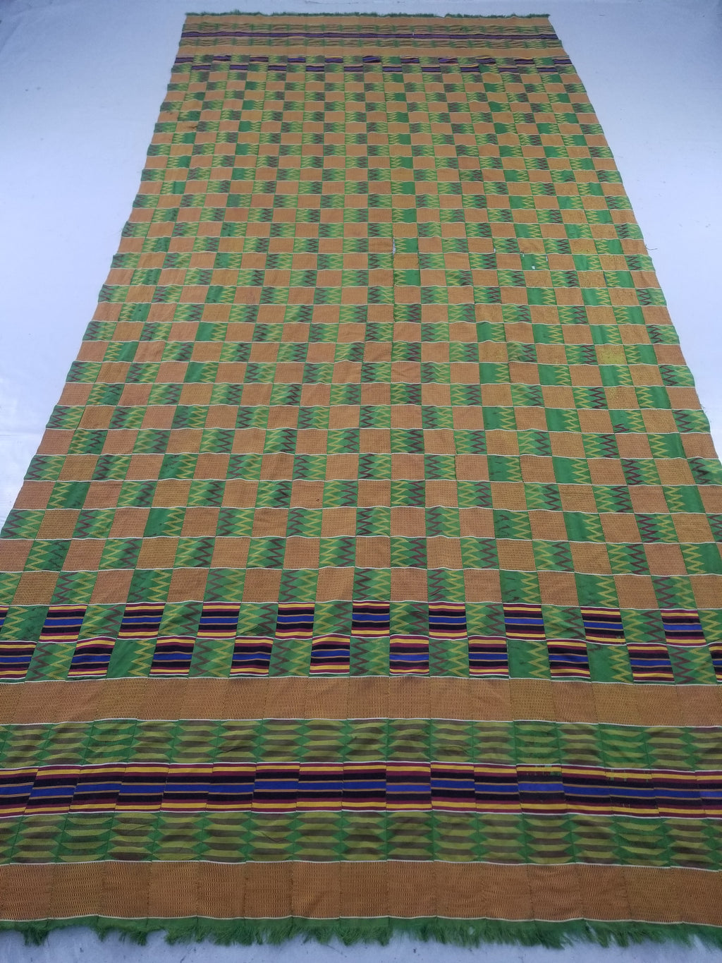Vintage Ghana Kente Cloth Handwoven Checkerboard Textile Throw 360x163cm