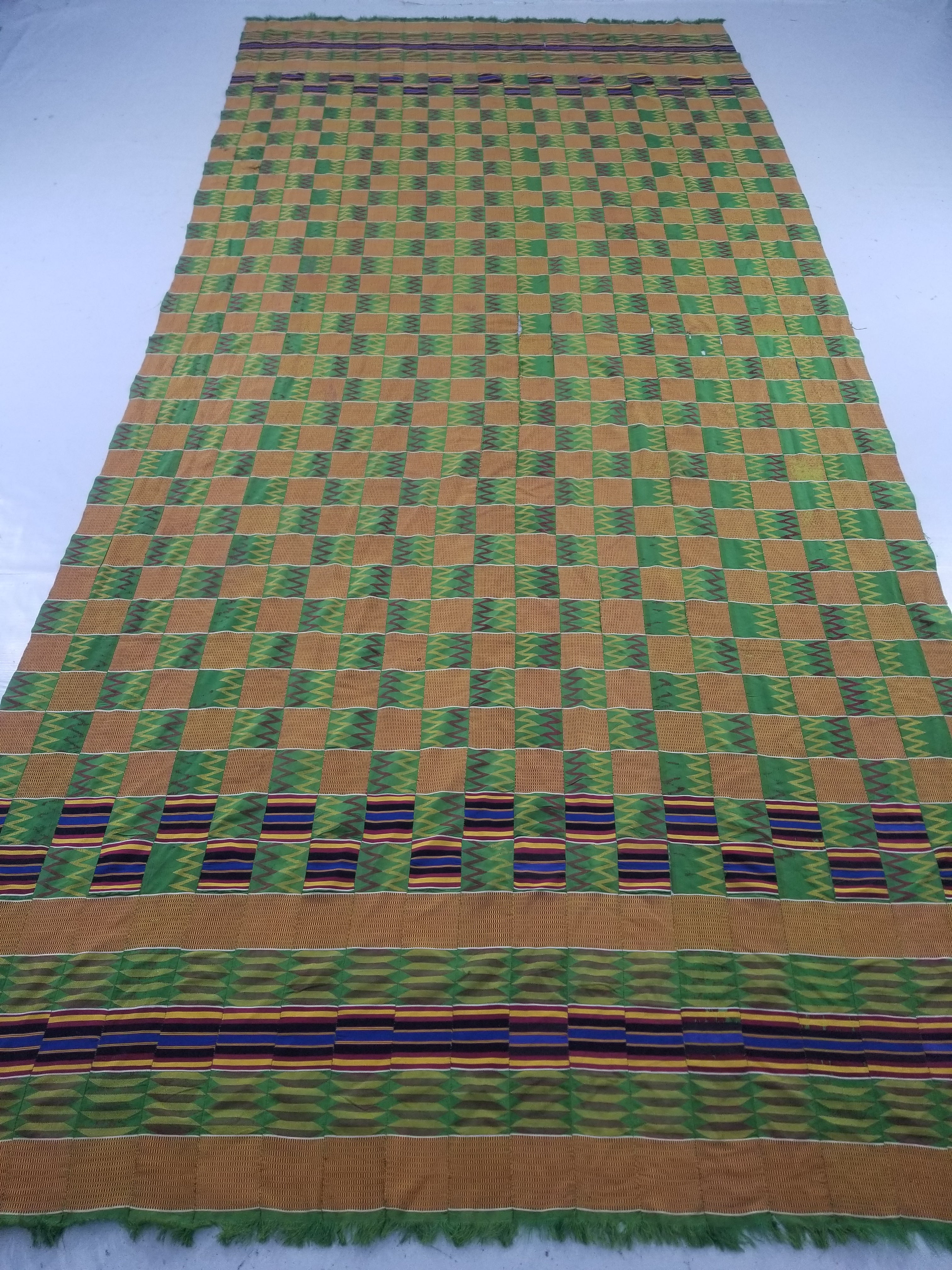 Vintage Ghana Kente Cloth Handwoven Checkerboard Textile Throw 360x163cm
