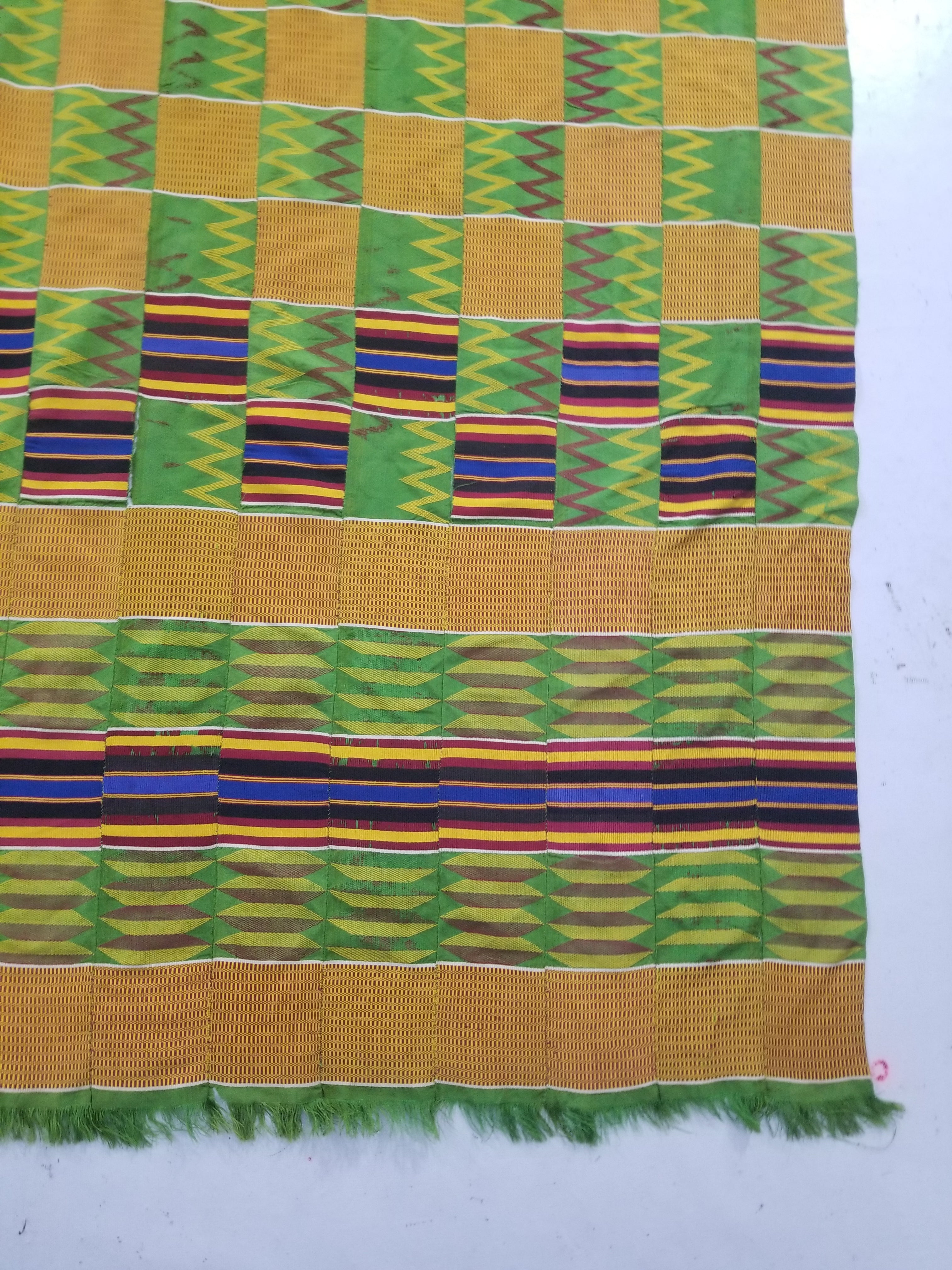 Vintage Ghana Kente Cloth Handwoven Checkerboard Textile Throw 360x163cm