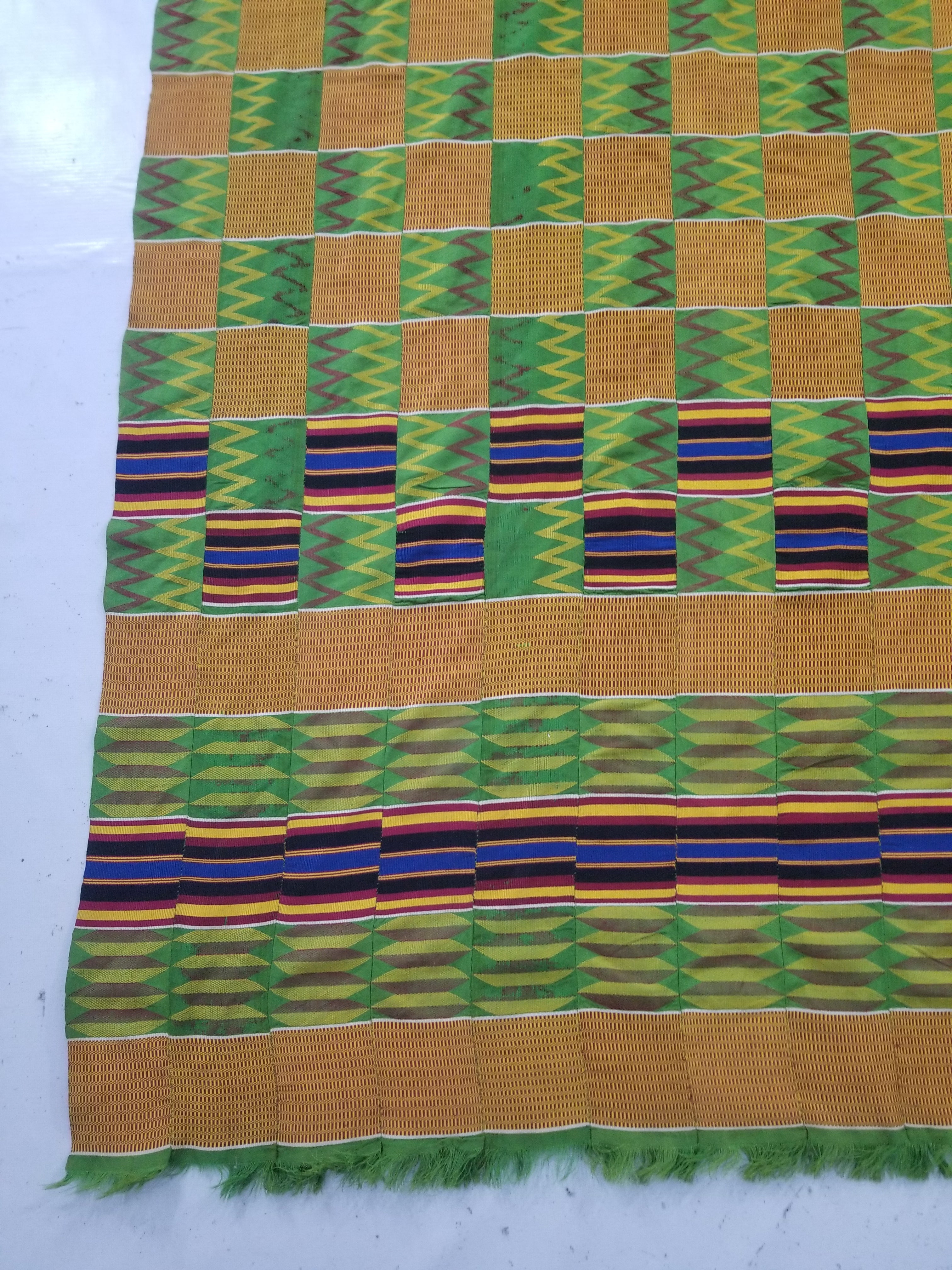 Vintage Ghana Kente Cloth Handwoven Checkerboard Textile Throw 360x163cm