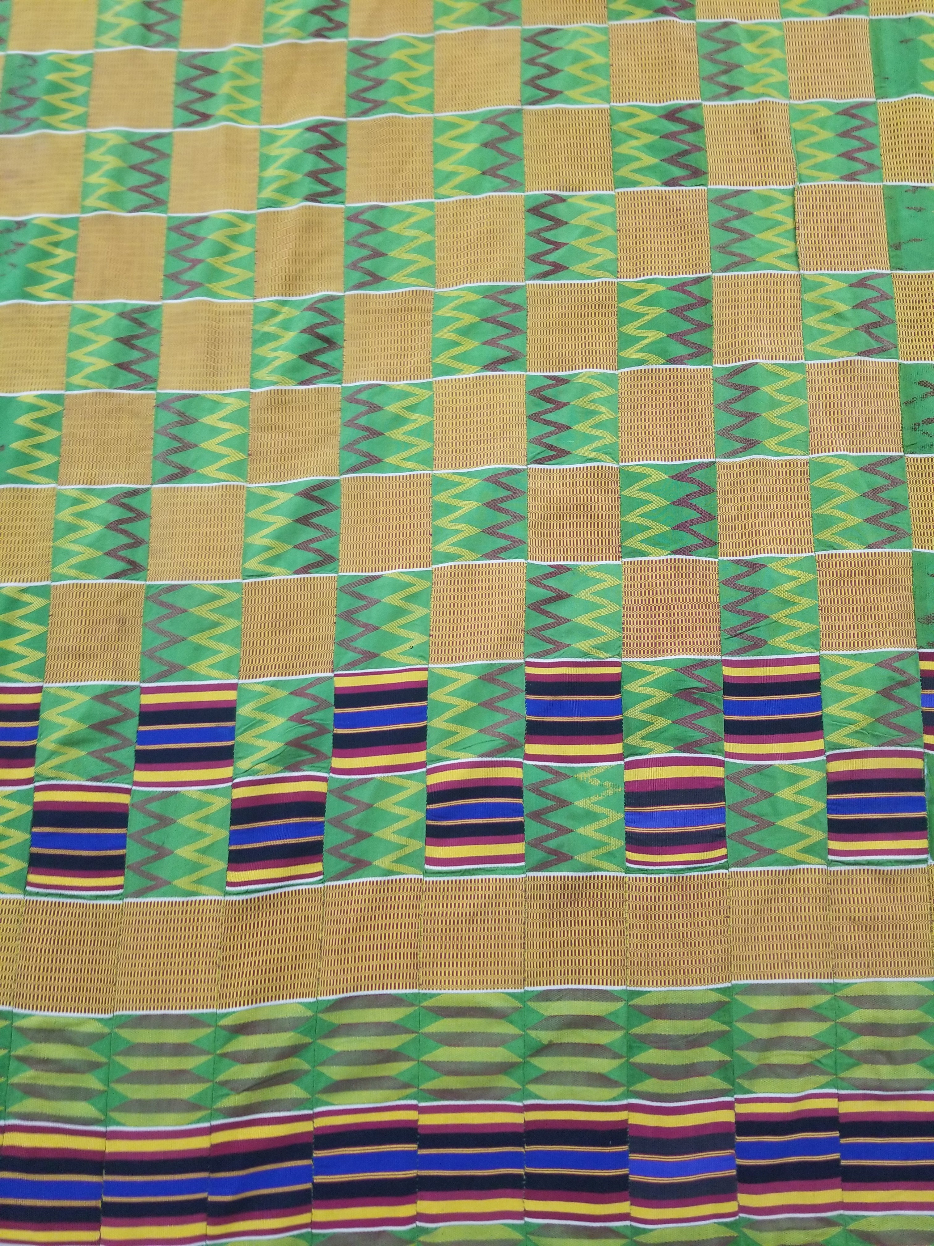 Vintage Ghana Kente Cloth Handwoven Checkerboard Textile Throw 360x163cm