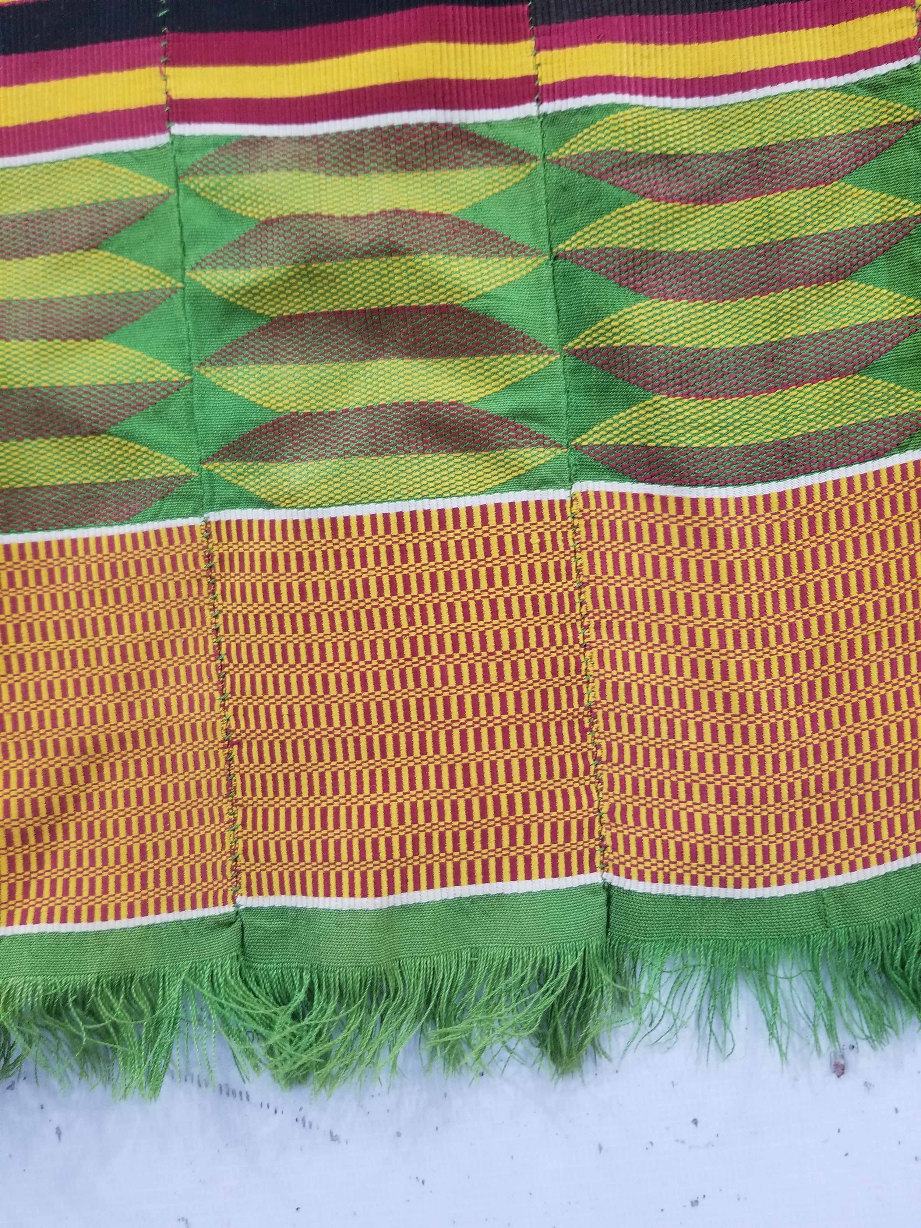 Vintage Ghana Kente Cloth Handwoven Checkerboard Textile Throw 360x163cm