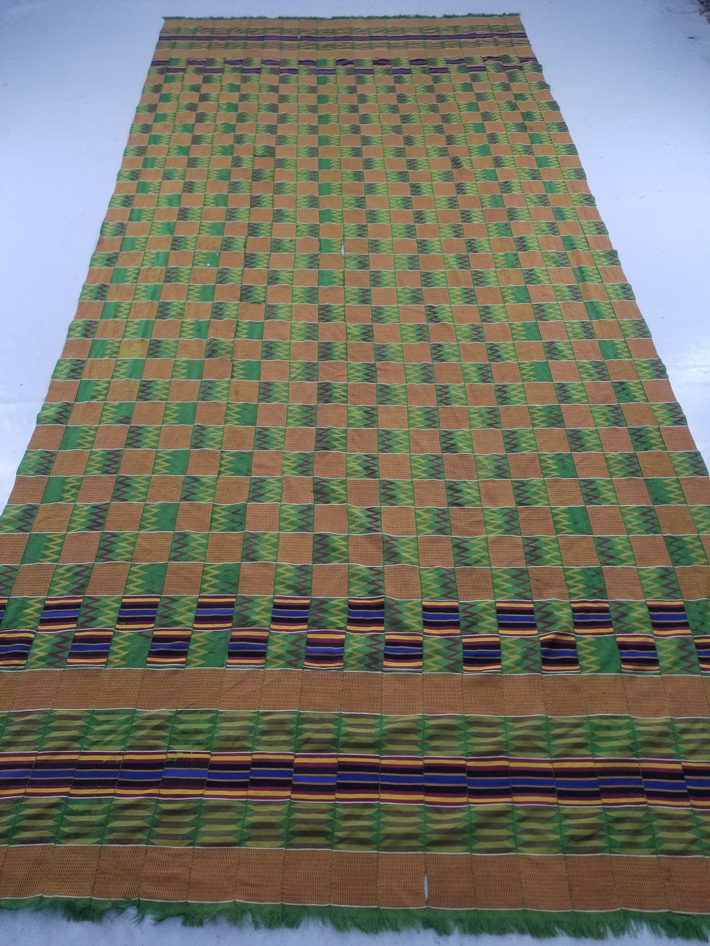 Vintage Ghana Kente Cloth Handwoven Checkerboard Textile Throw 360x163cm