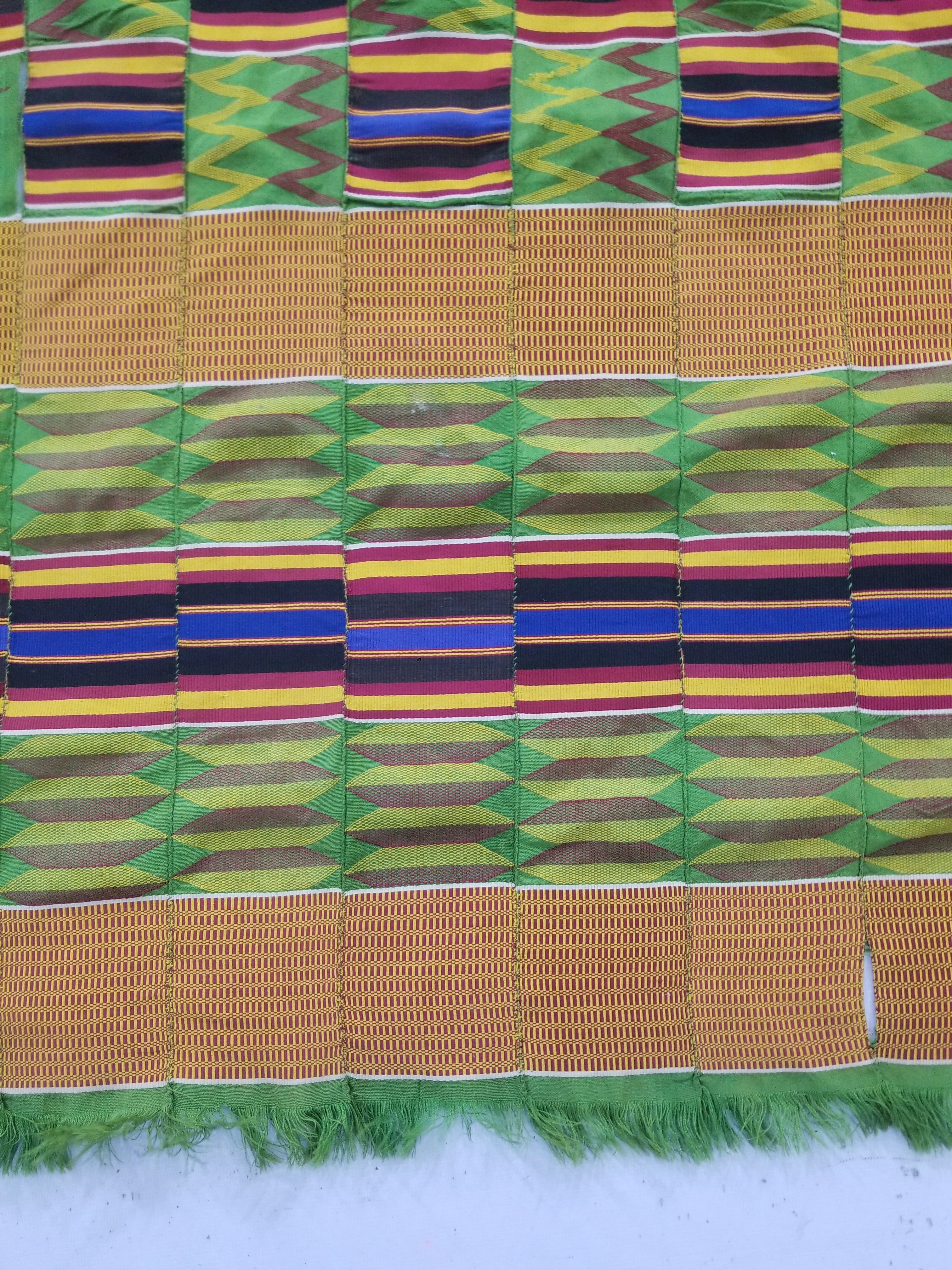 Vintage Ghana Kente Cloth Handwoven Checkerboard Textile Throw 360x163cm