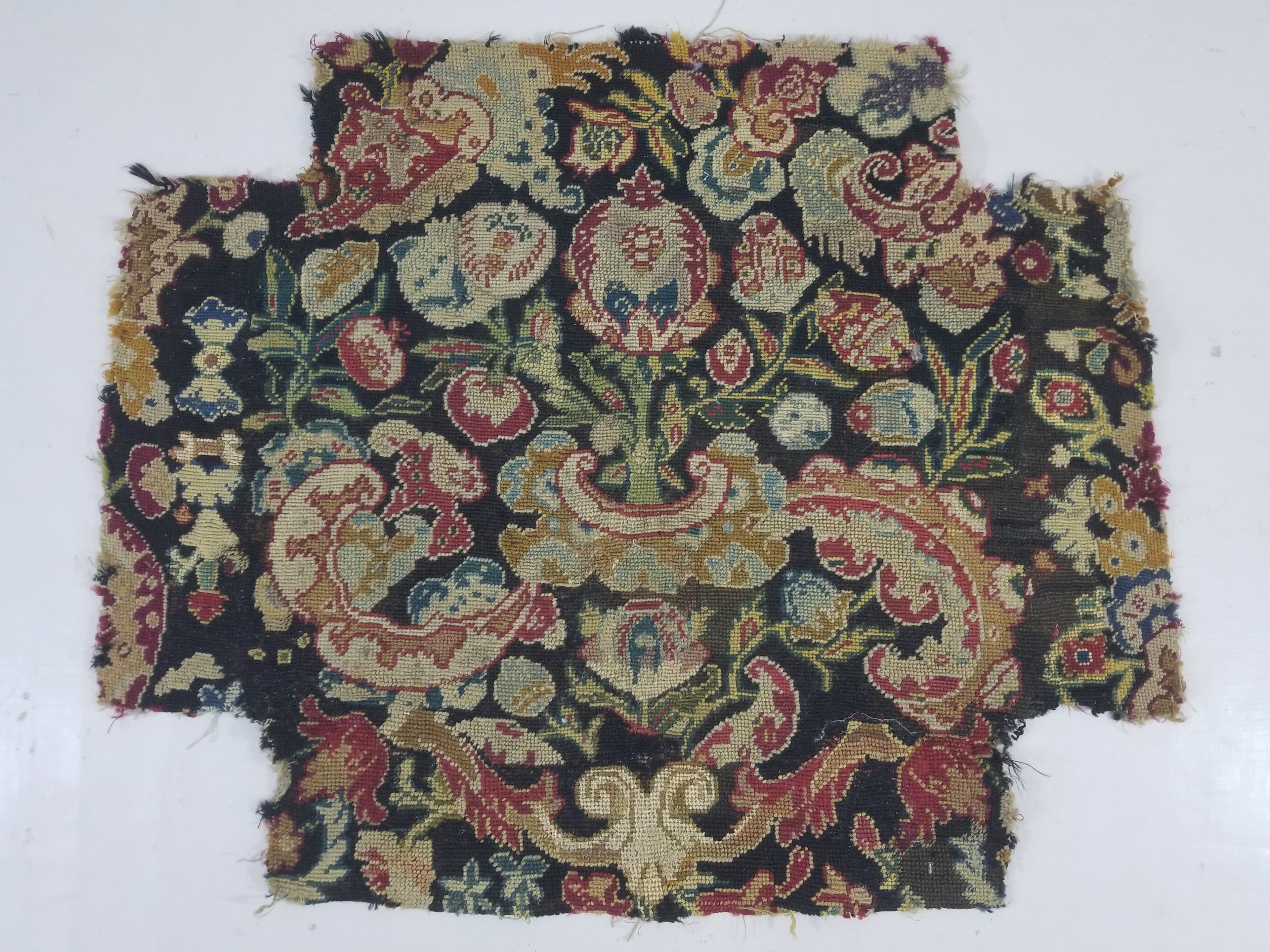 Antique European Needlepoint Pomegranate Tree Vase Floral Fragment 77x64cm
