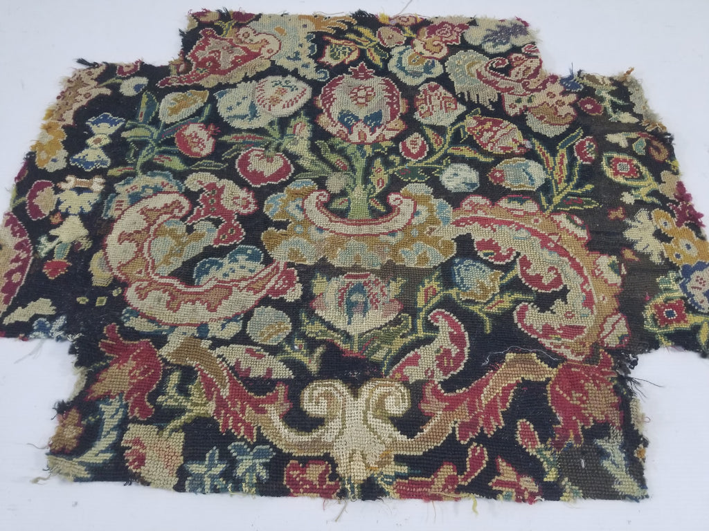 Antique European Needlepoint Pomegranate Tree Vase Floral Fragment 77x64cm
