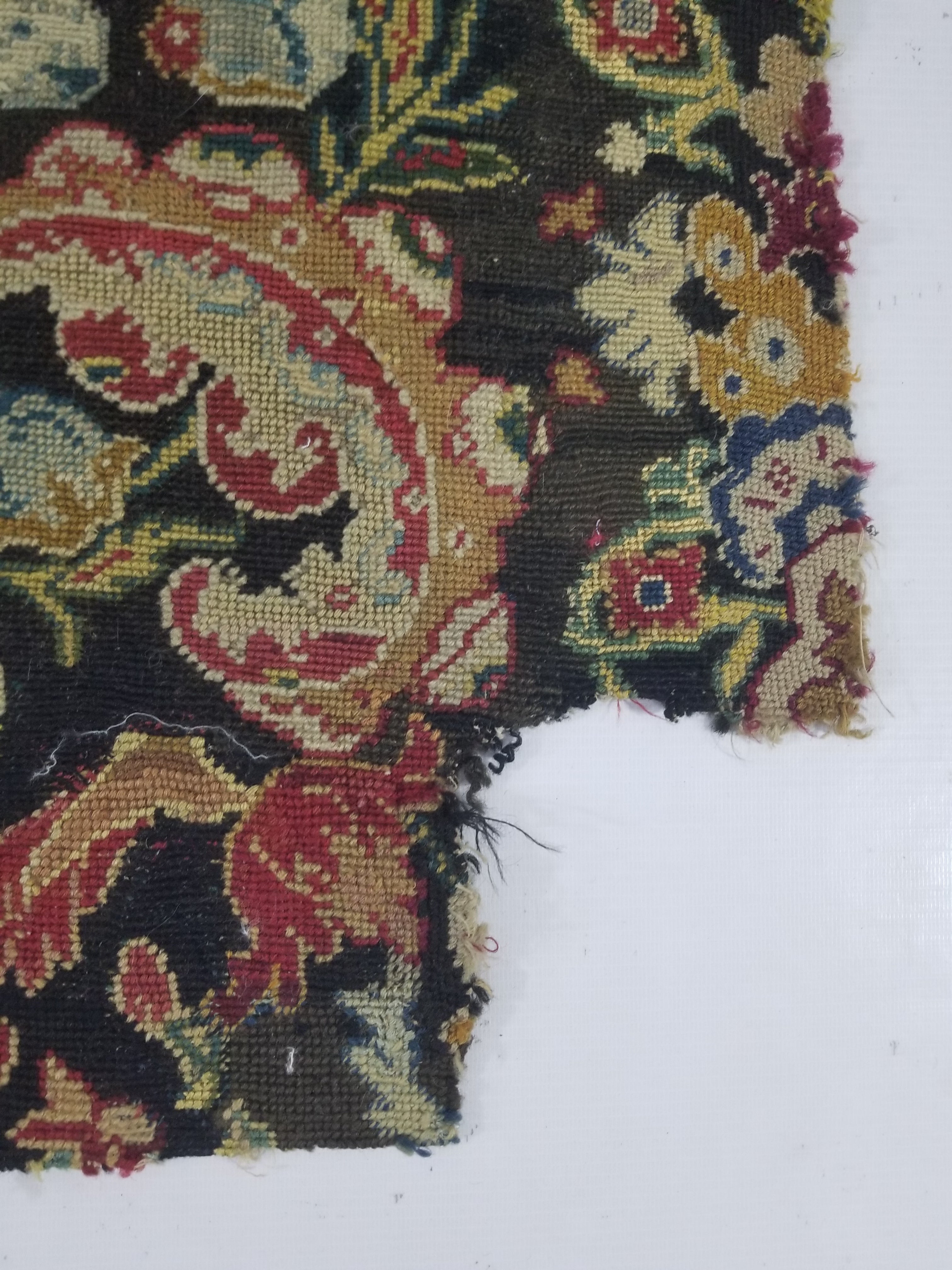 Antique European Needlepoint Pomegranate Tree Vase Floral Fragment 77x64cm
