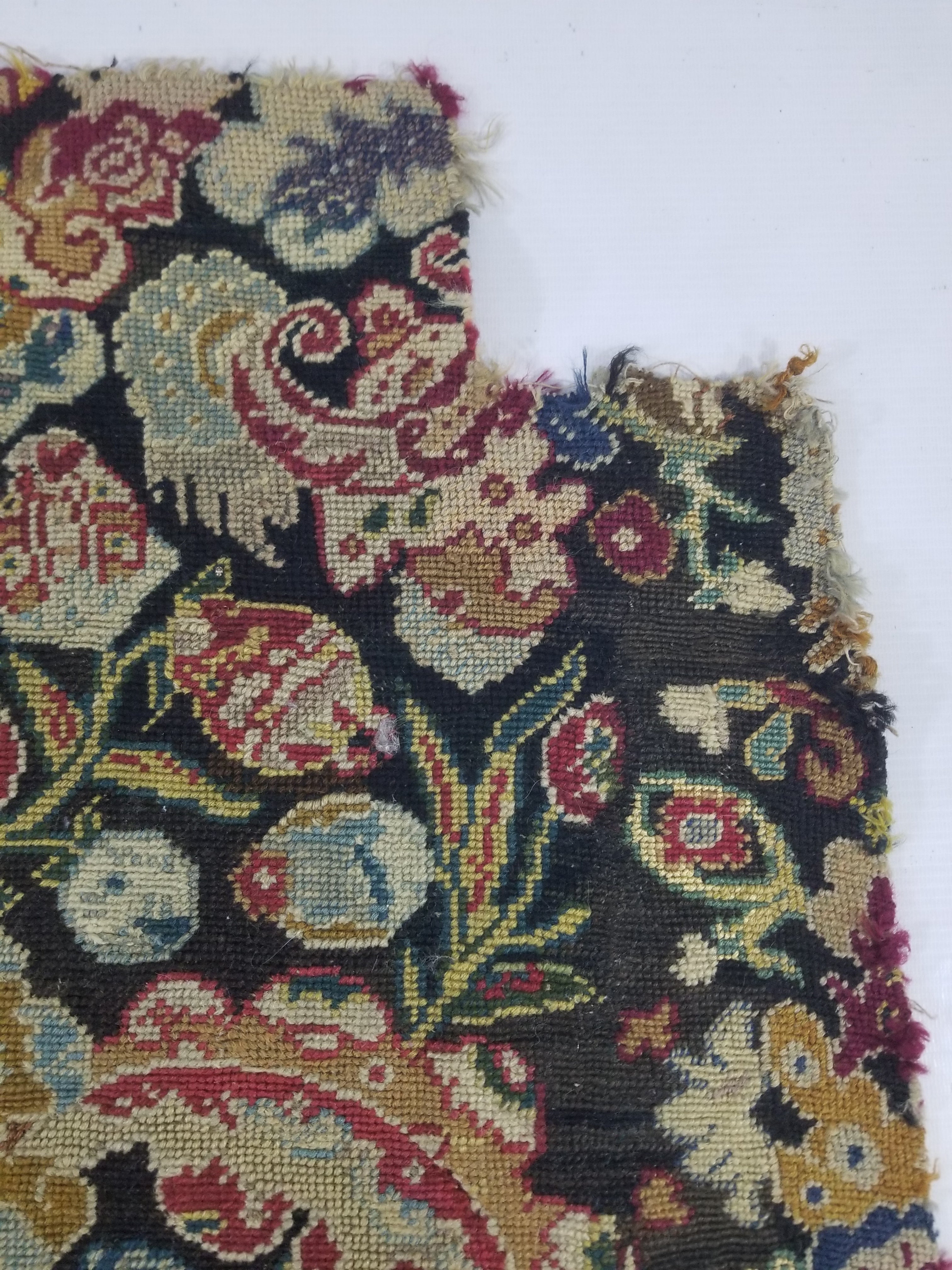 Antique European Needlepoint Pomegranate Tree Vase Floral Fragment 77x64cm