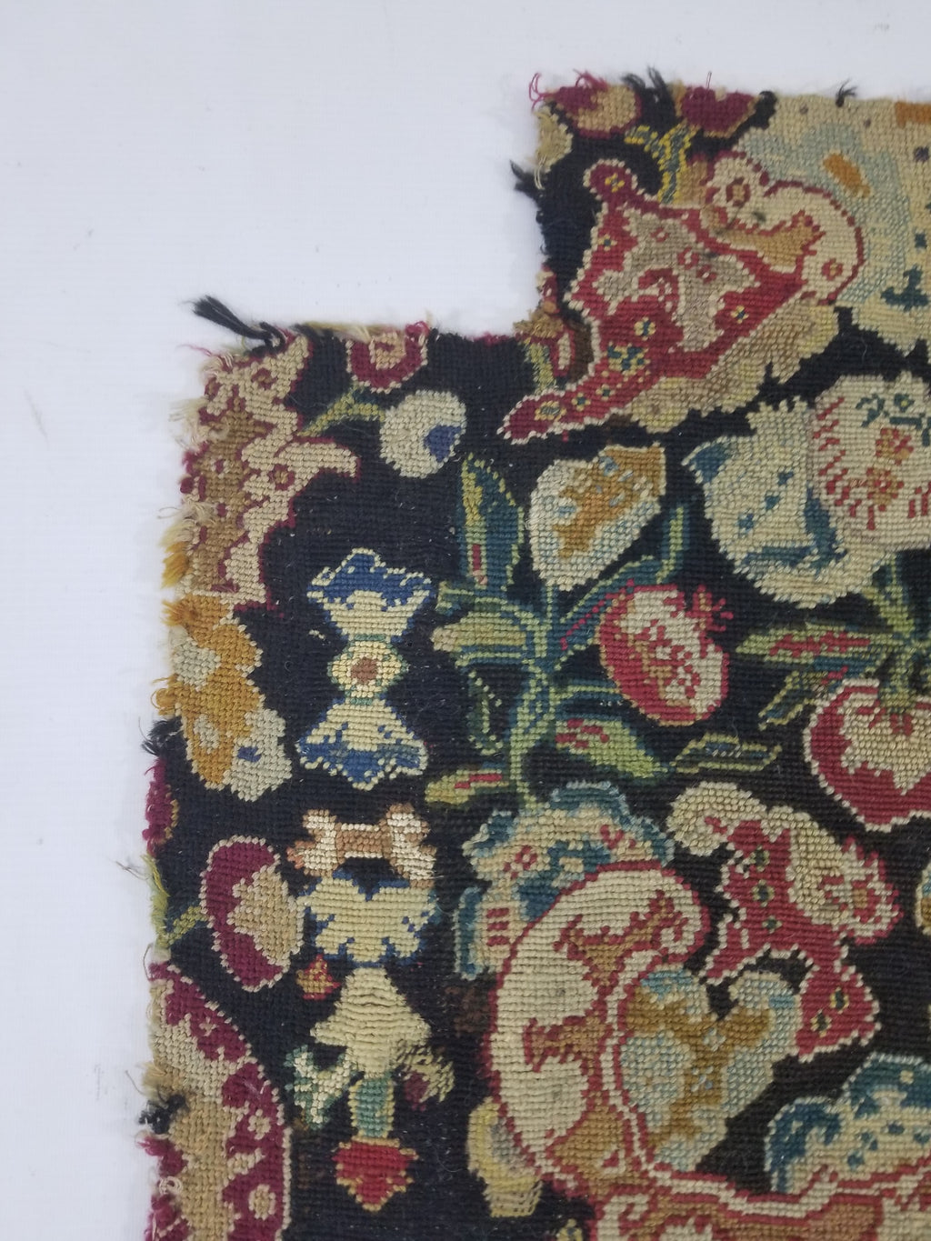 Antique European Needlepoint Pomegranate Tree Vase Floral Fragment 77x64cm