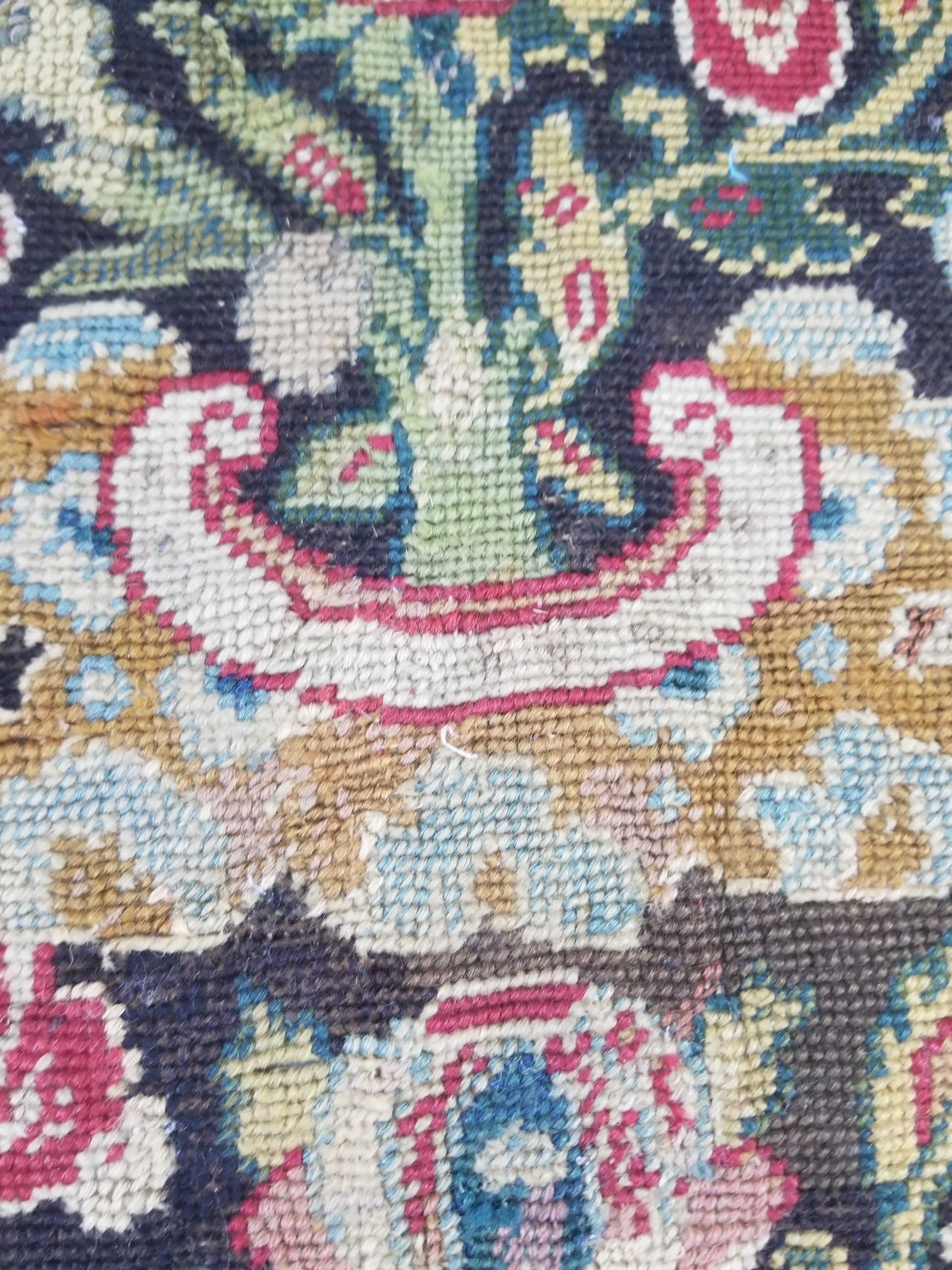 Antique European Needlepoint Pomegranate Tree Vase Floral Fragment 77x64cm
