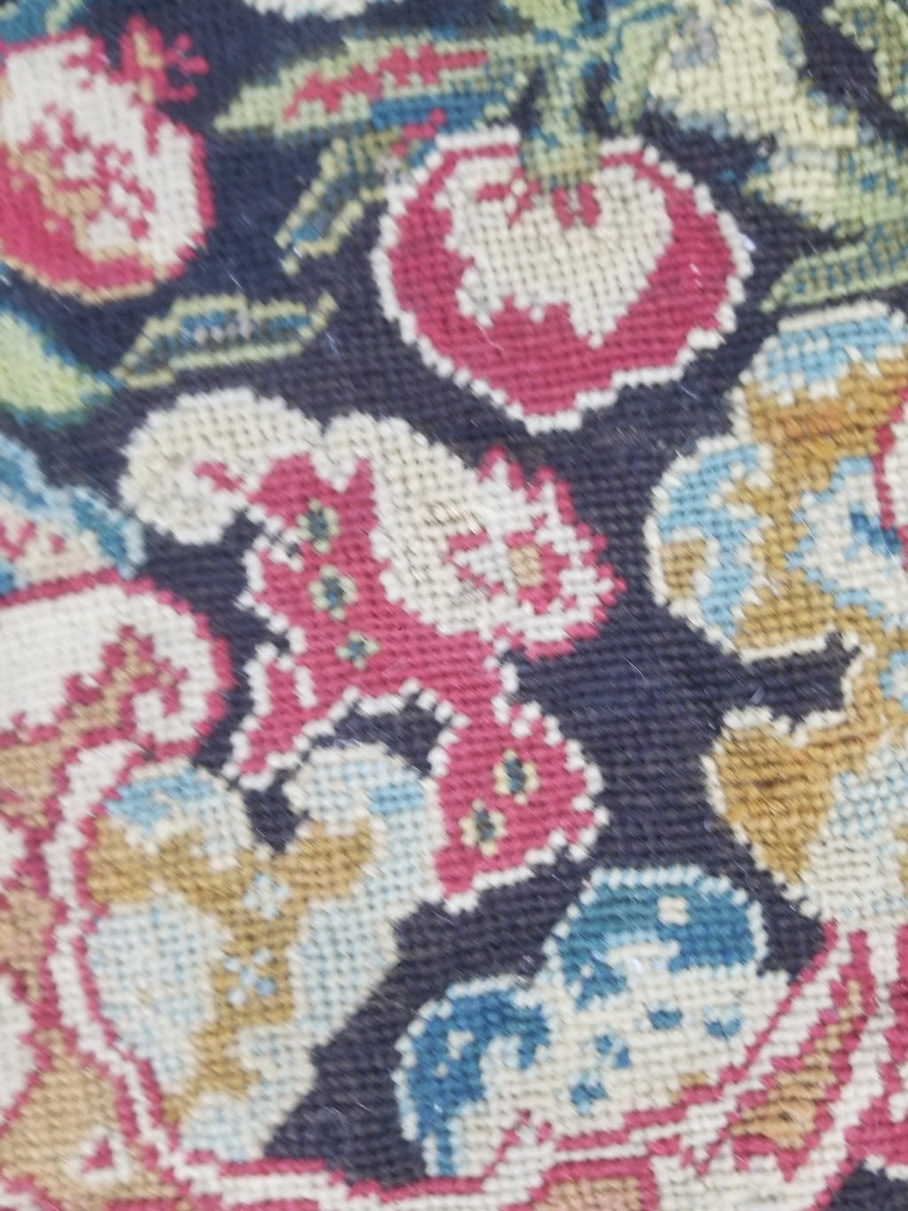 Antique European Needlepoint Pomegranate Tree Vase Floral Fragment 77x64cm