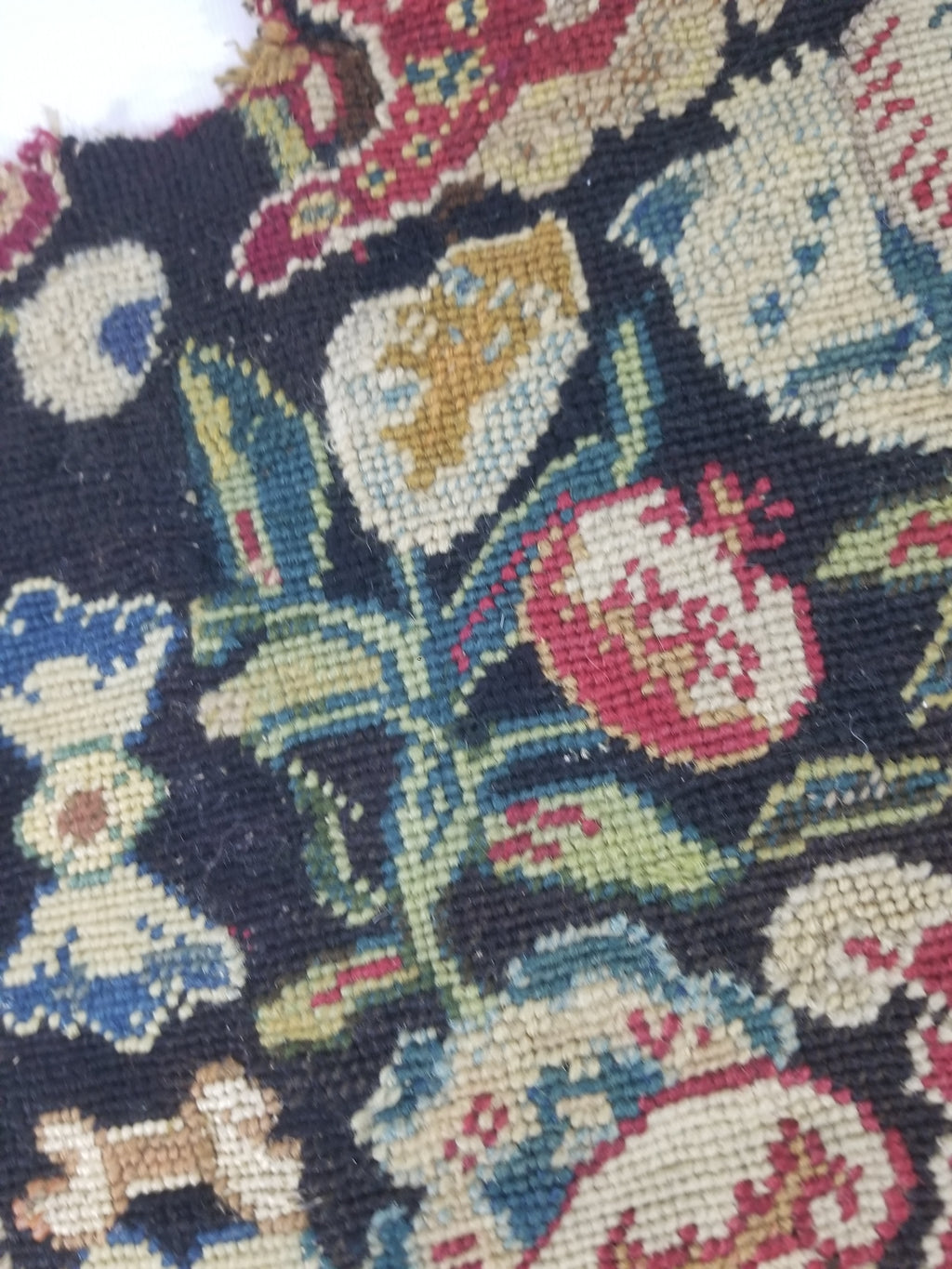 Antique European Needlepoint Pomegranate Tree Vase Floral Fragment 77x64cm