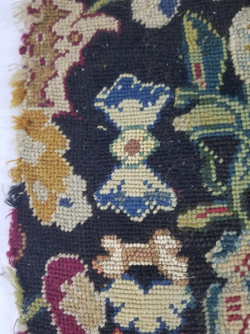 Antique European Needlepoint Pomegranate Tree Vase Floral Fragment 77x64cm