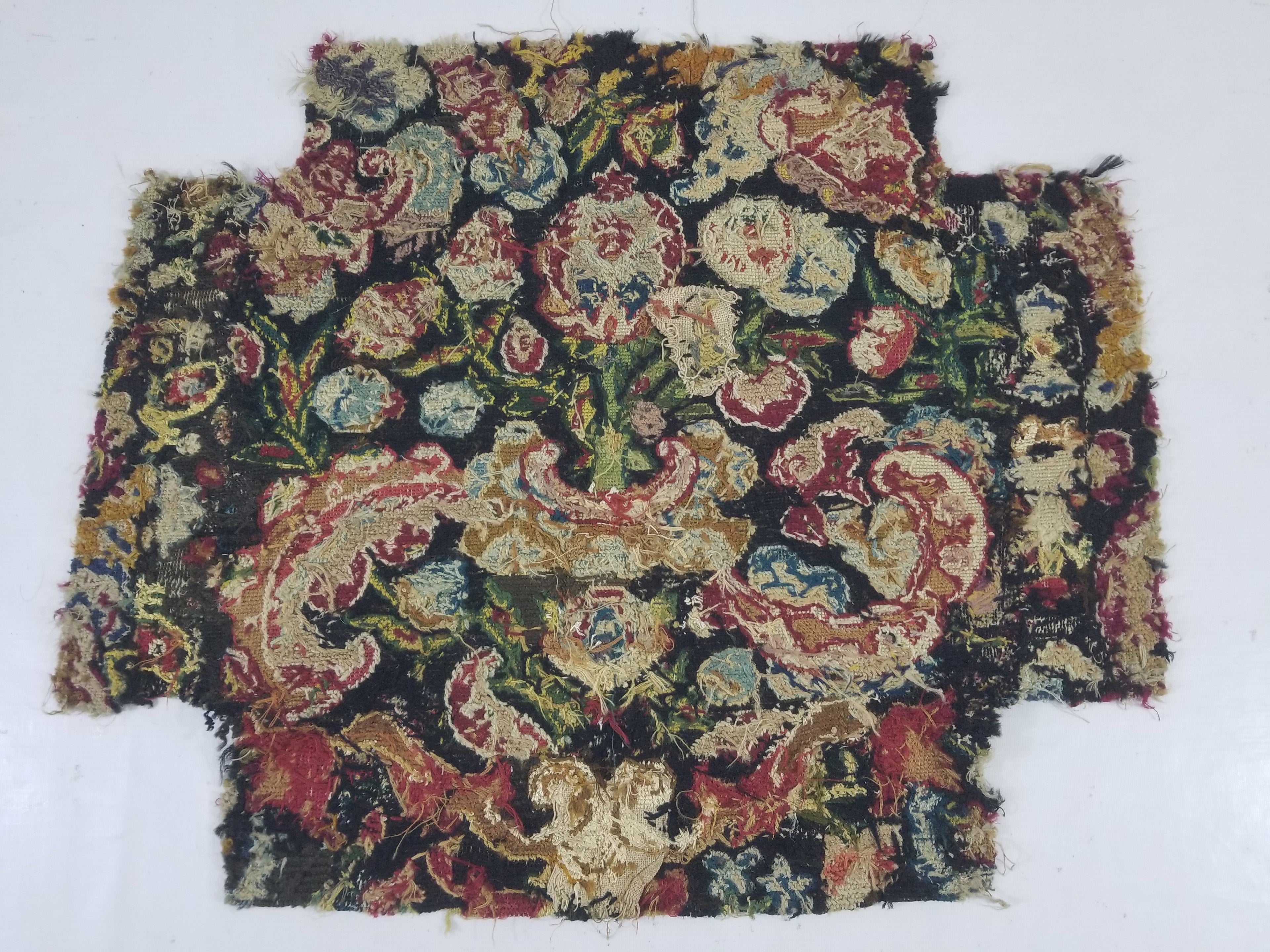 Antique European Needlepoint Pomegranate Tree Vase Floral Fragment 77x64cm