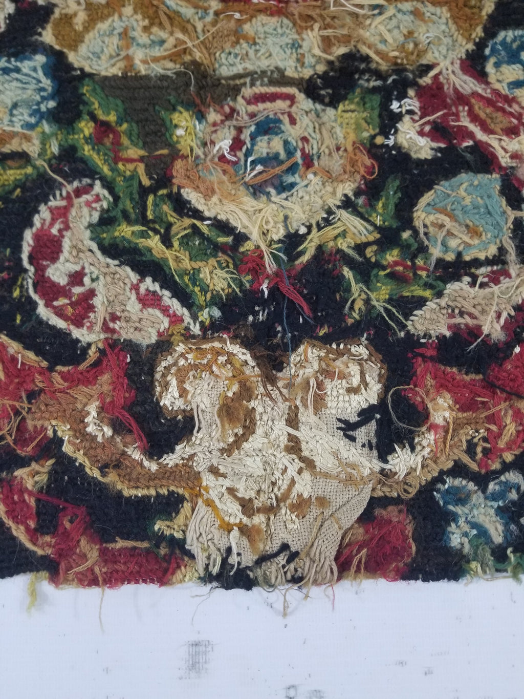 Antique European Needlepoint Pomegranate Tree Vase Floral Fragment 77x64cm