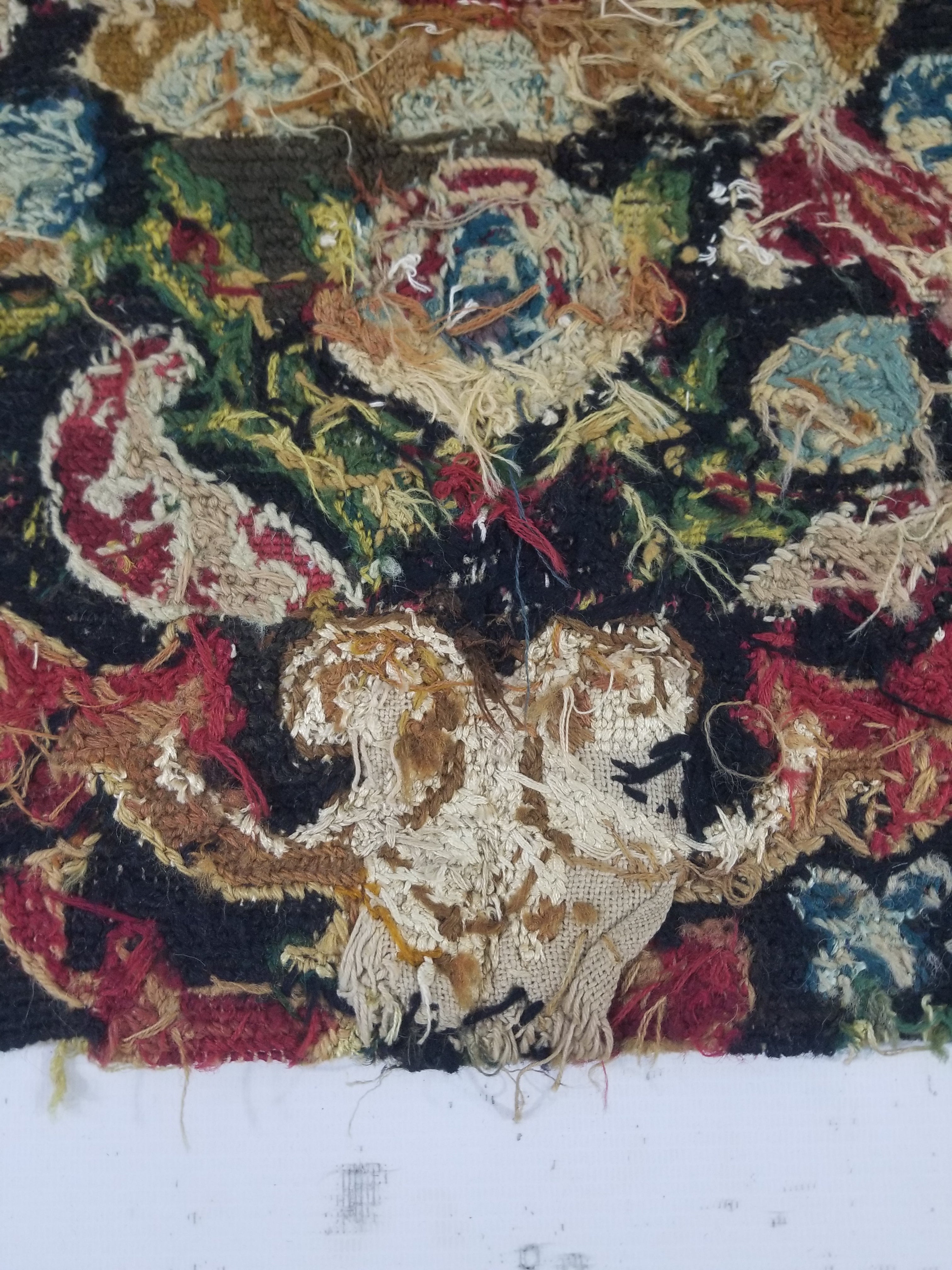 Antique European Needlepoint Pomegranate Tree Vase Floral Fragment 77x64cm