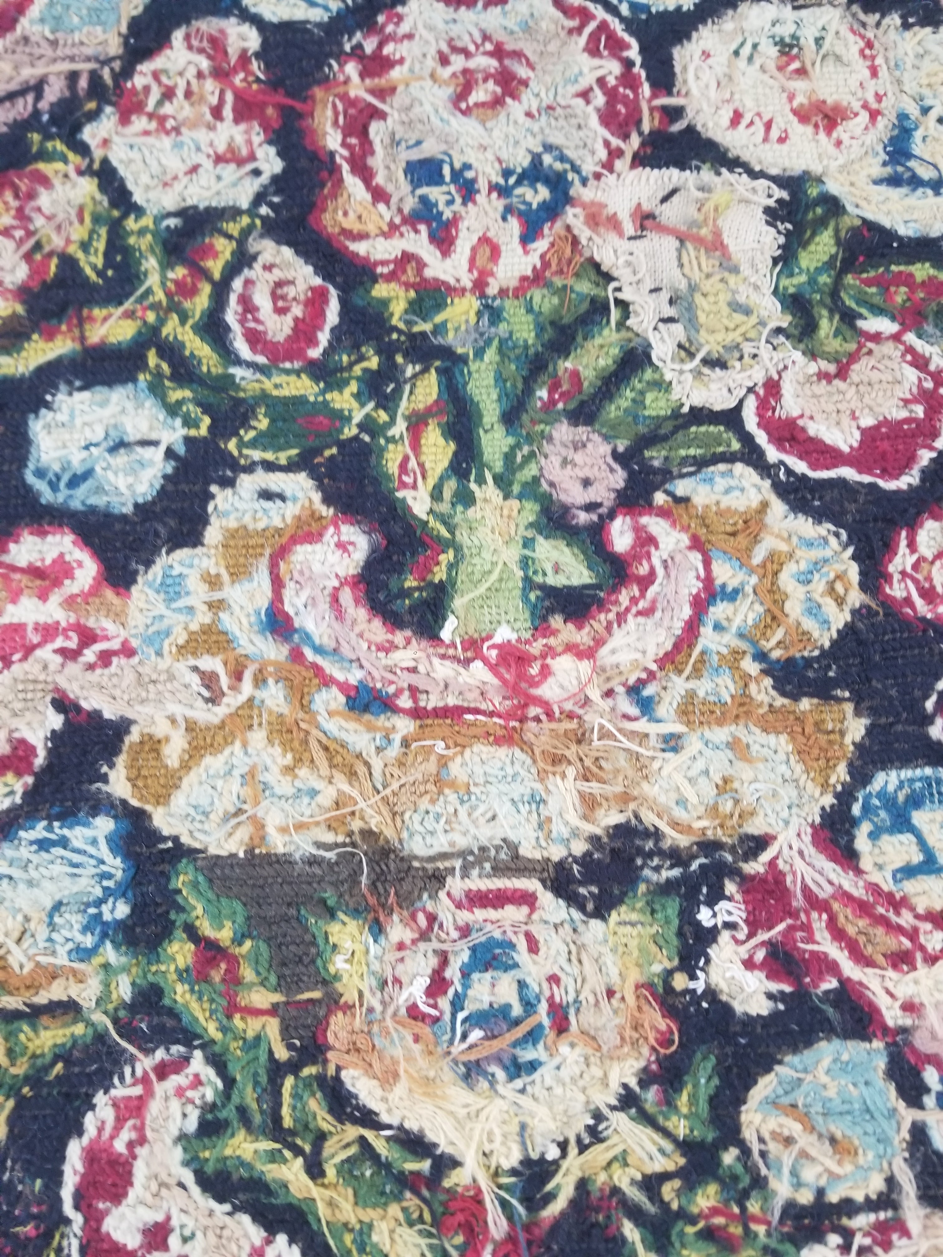 Antique European Needlepoint Pomegranate Tree Vase Floral Fragment 77x64cm