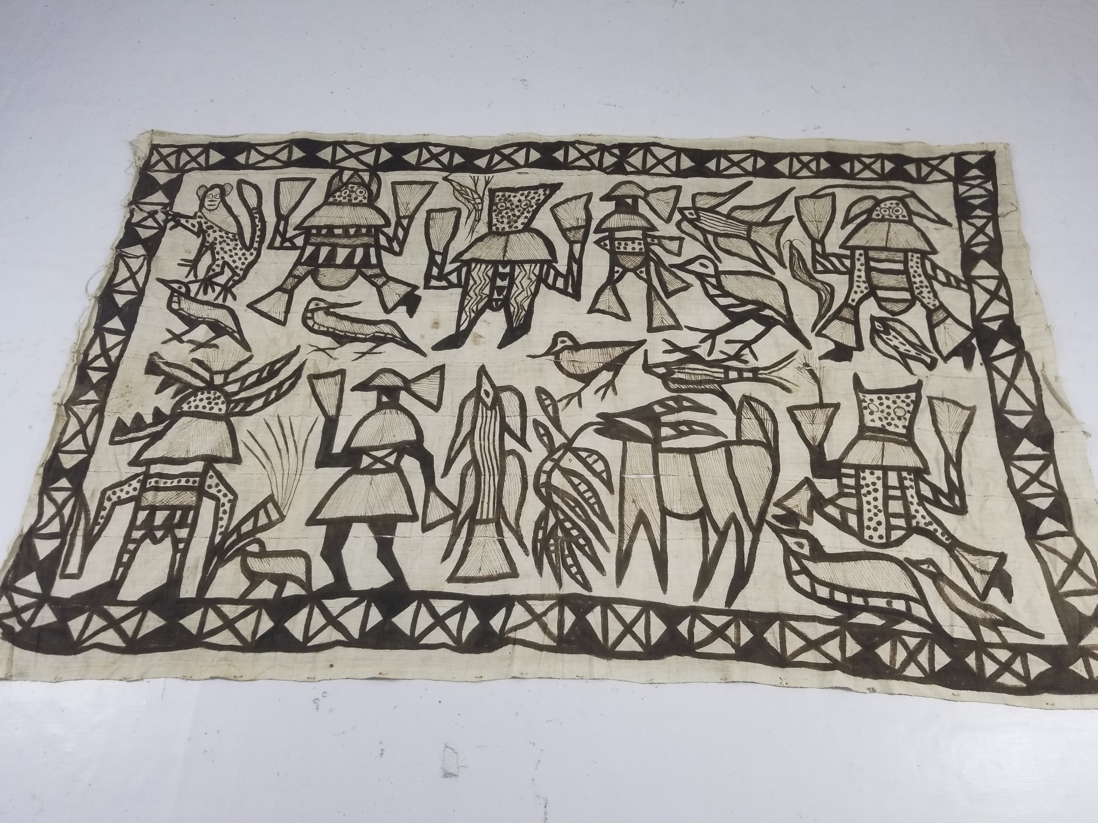 Vintage African Korhogo Senufo Mud Cloth Tribal Figures Hand Painted Tapestry 190x120cm