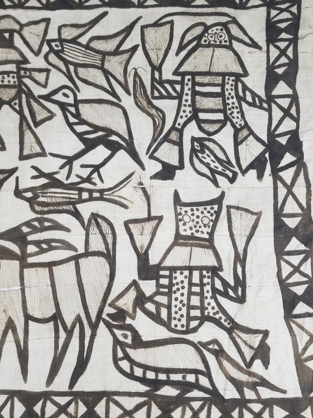 Vintage African Korhogo Senufo Mud Cloth Tribal Figures Hand Painted Tapestry 190x120cm