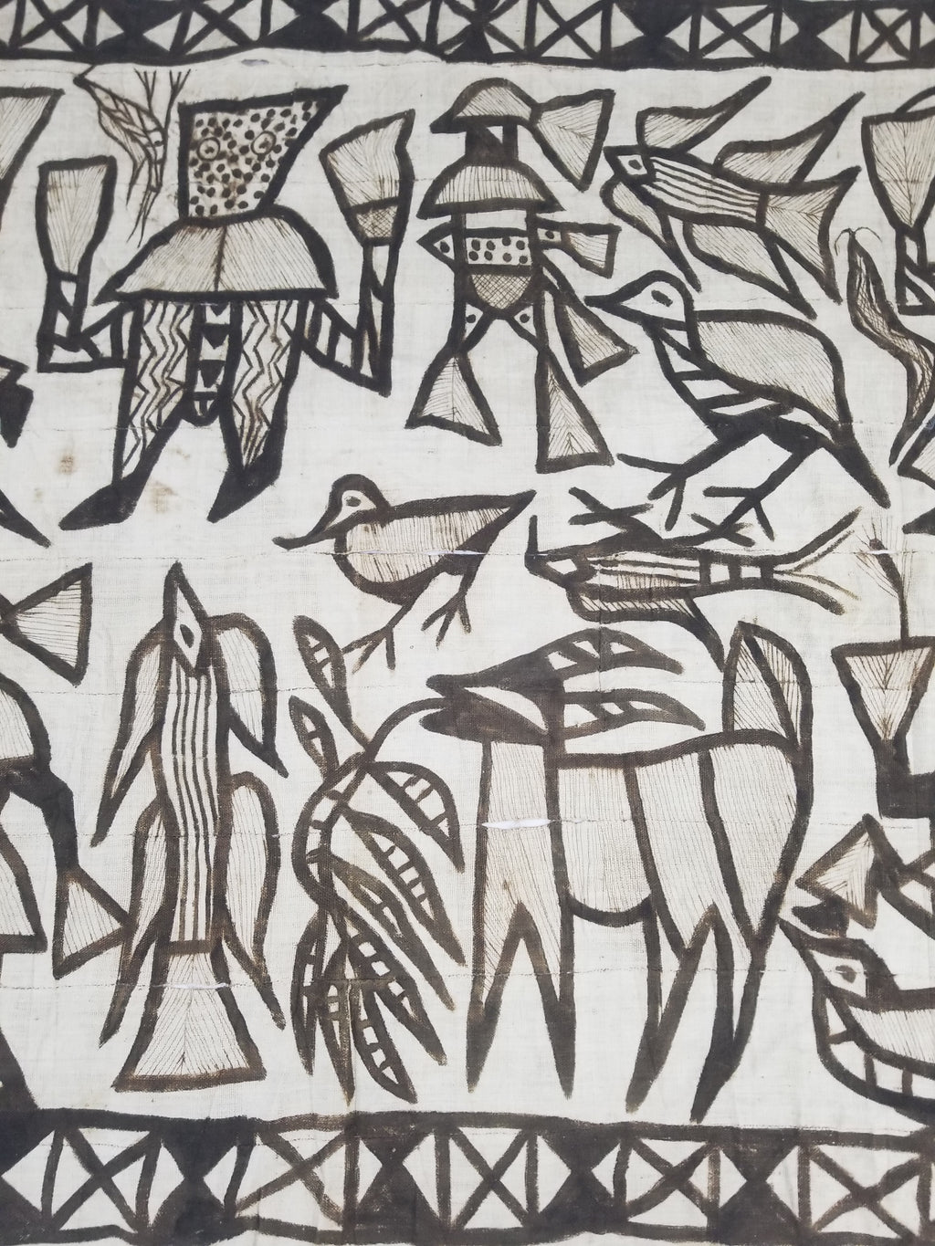Vintage African Korhogo Senufo Mud Cloth Tribal Figures Hand Painted Tapestry 190x120cm