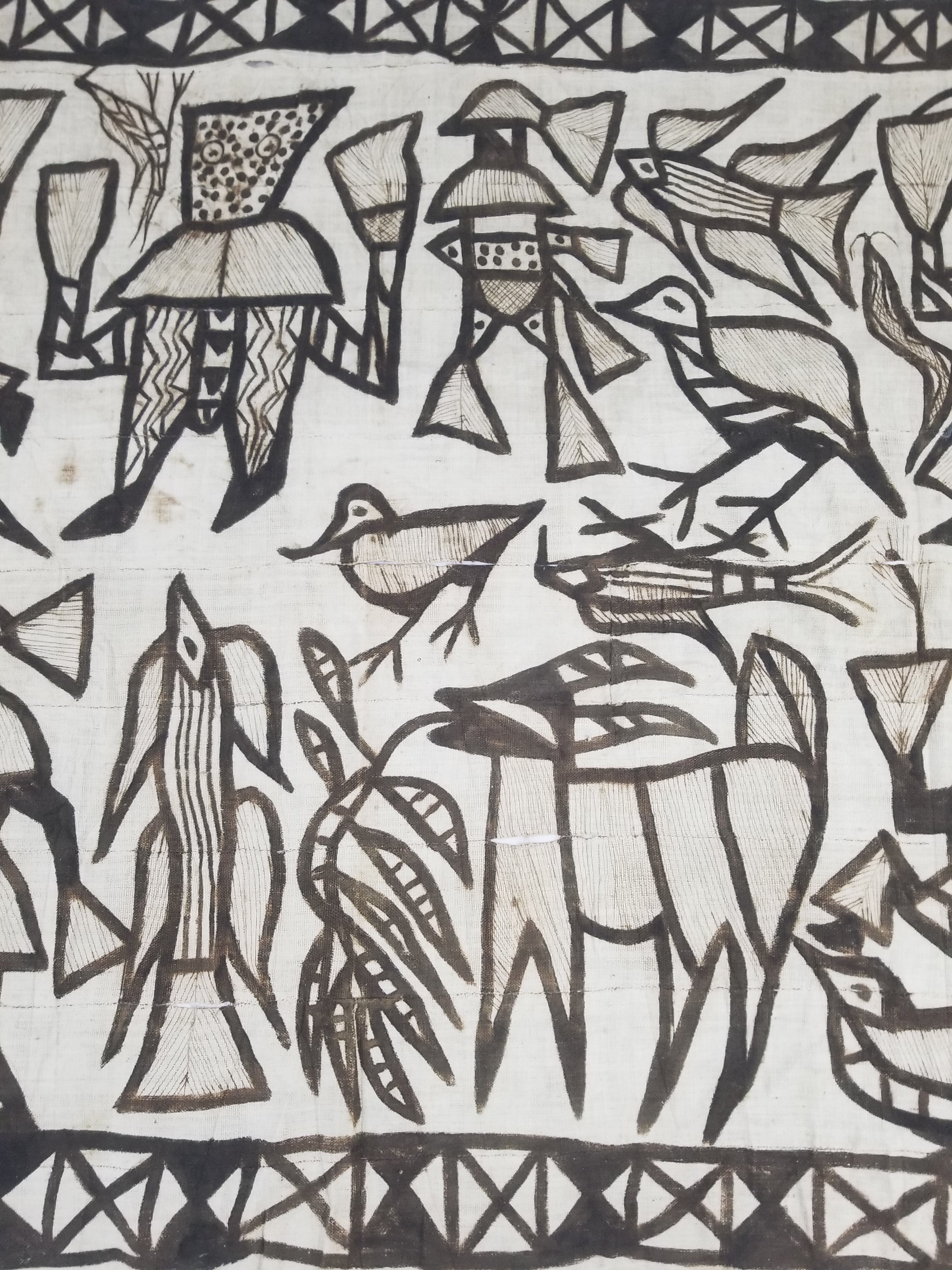 Vintage African Korhogo Senufo Mud Cloth Tribal Figures Hand Painted Tapestry 190x120cm