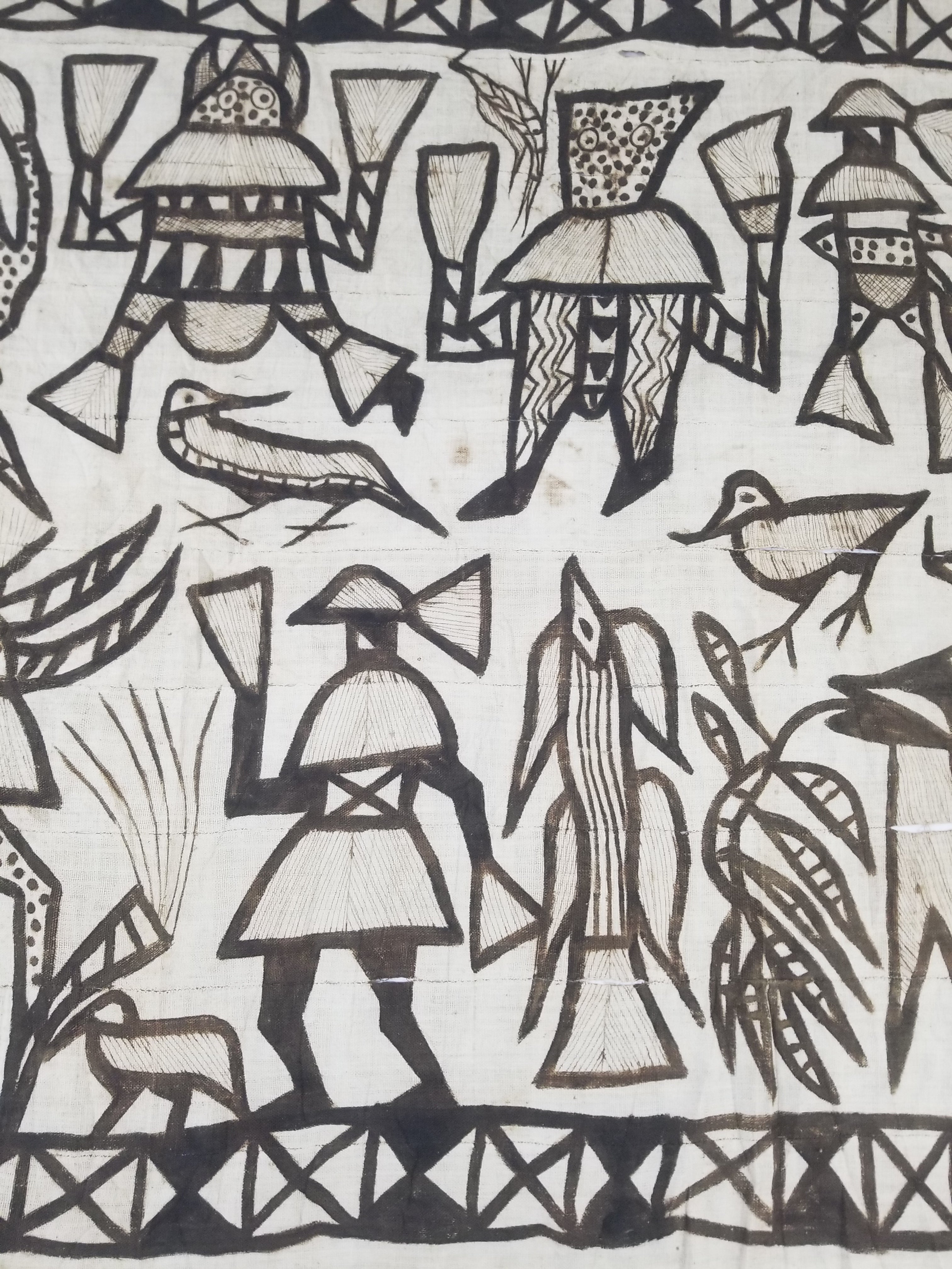 Vintage African Korhogo Senufo Mud Cloth Tribal Figures Hand Painted Tapestry 190x120cm