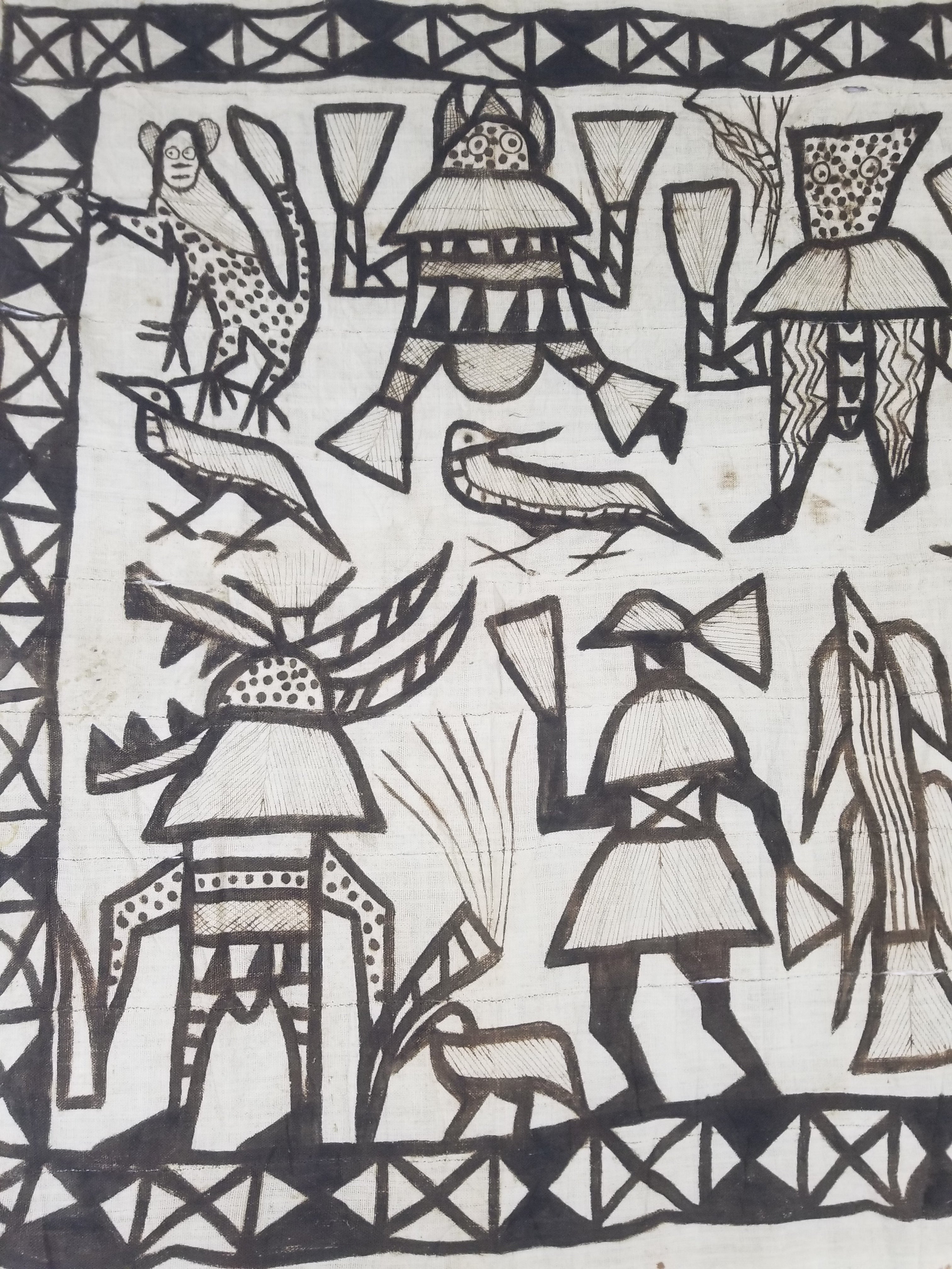 Vintage African Korhogo Senufo Mud Cloth Tribal Figures Hand Painted Tapestry 190x120cm