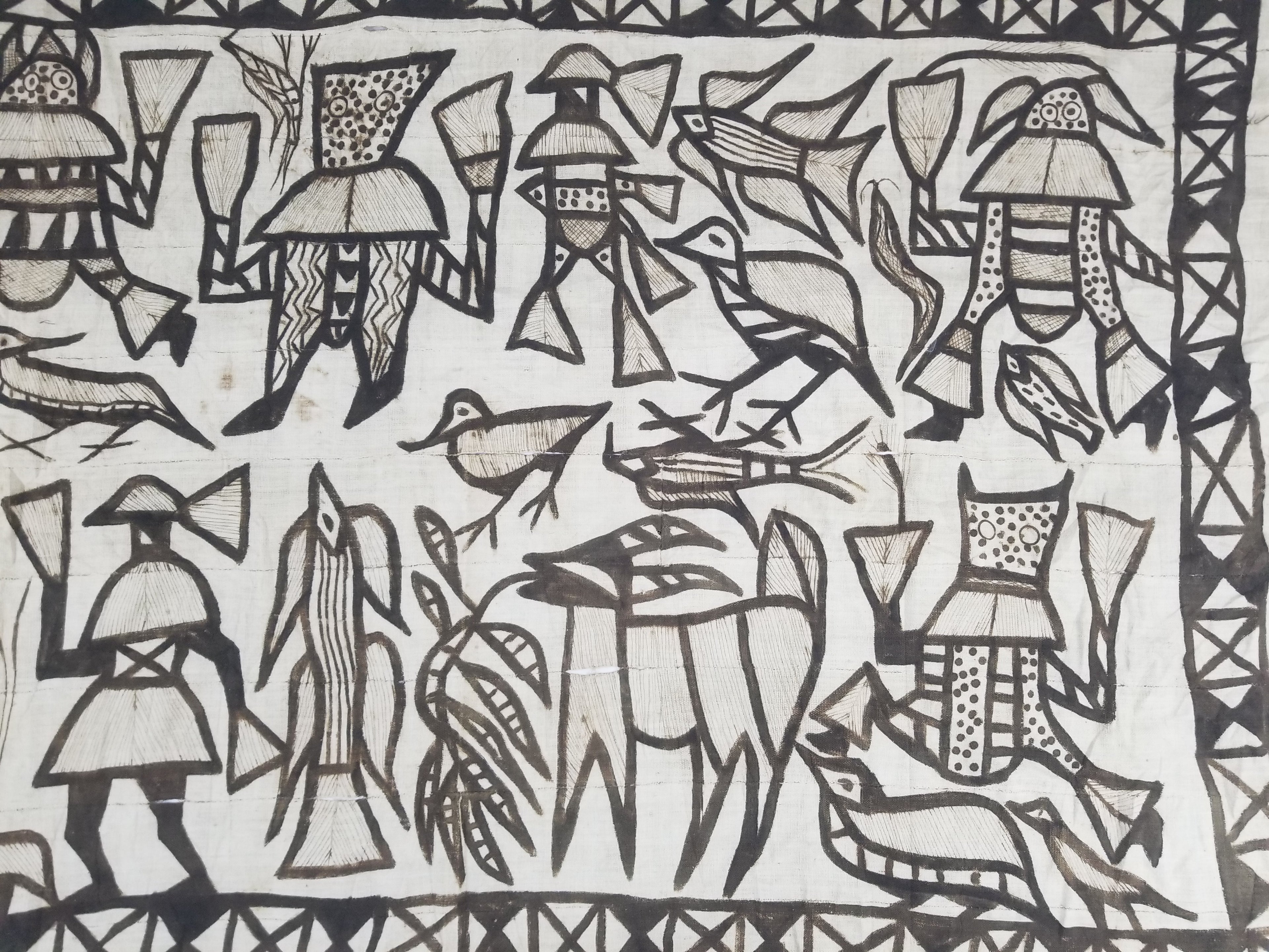 Vintage African Korhogo Senufo Mud Cloth Tribal Figures Hand Painted Tapestry 190x120cm