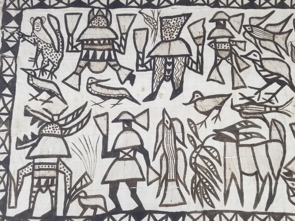 Vintage African Korhogo Senufo Mud Cloth Tribal Figures Hand Painted Tapestry 190x120cm