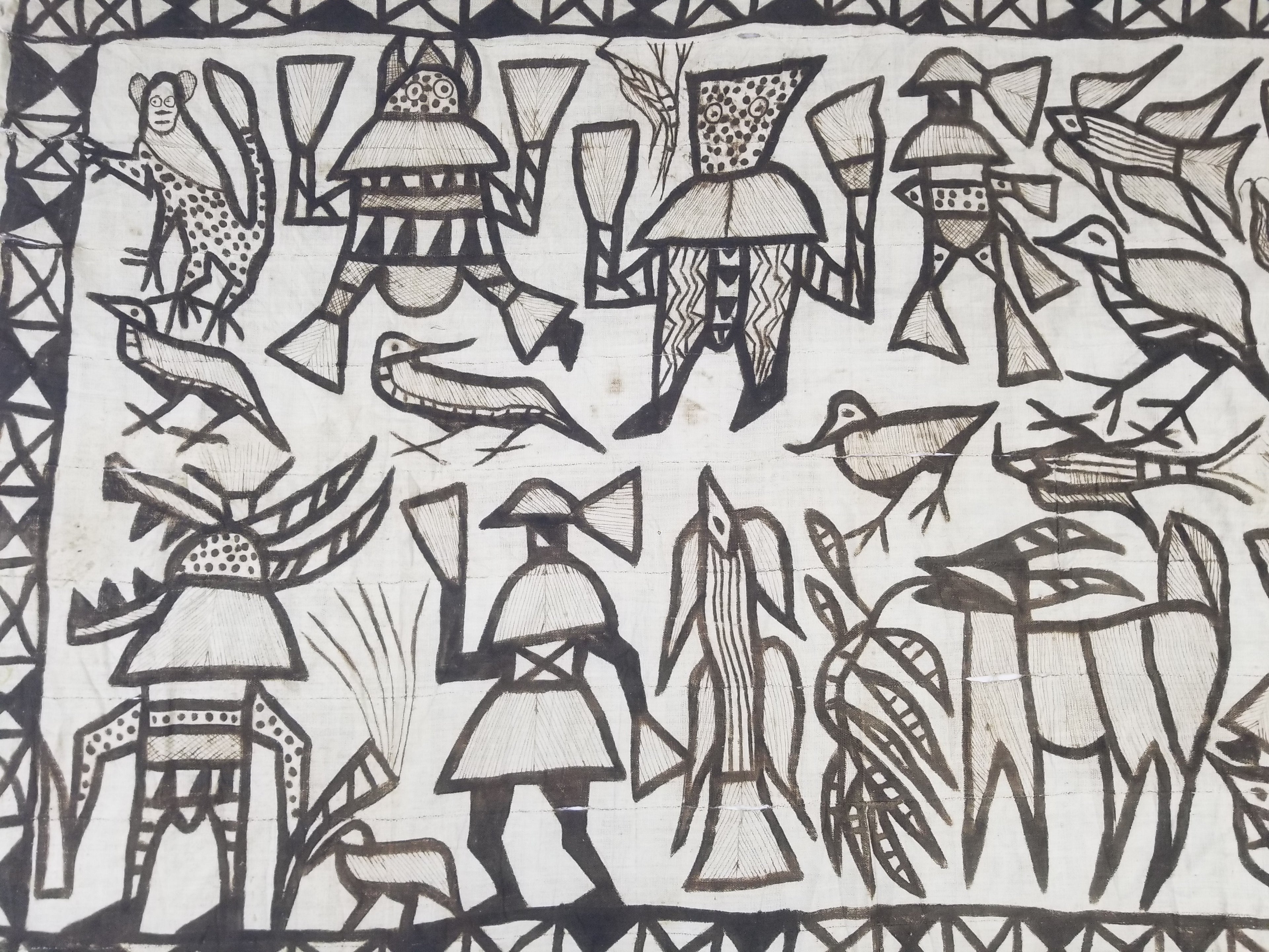 Vintage African Korhogo Senufo Mud Cloth Tribal Figures Hand Painted Tapestry 190x120cm