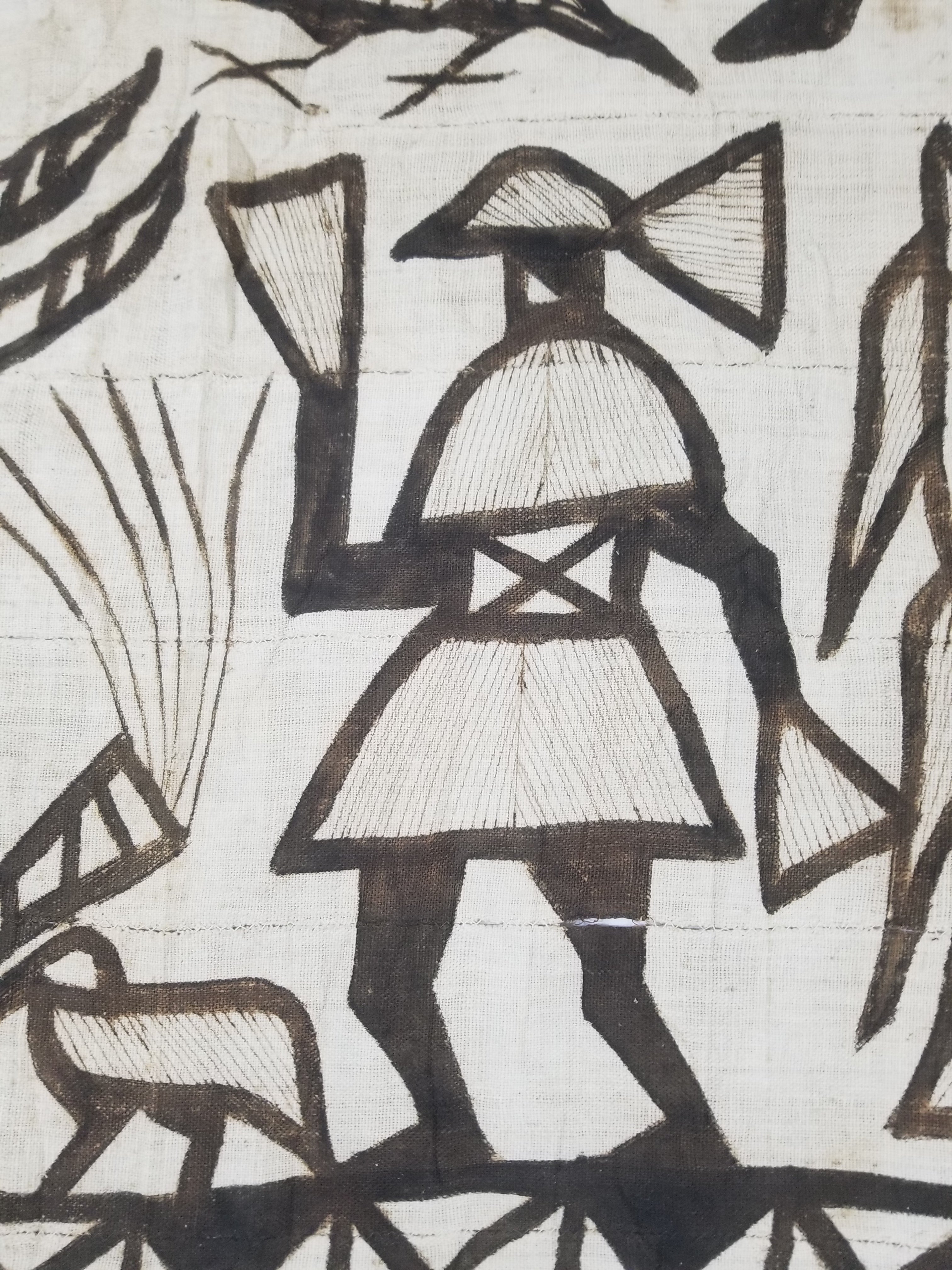Vintage African Korhogo Senufo Mud Cloth Tribal Figures Hand Painted Tapestry 190x120cm