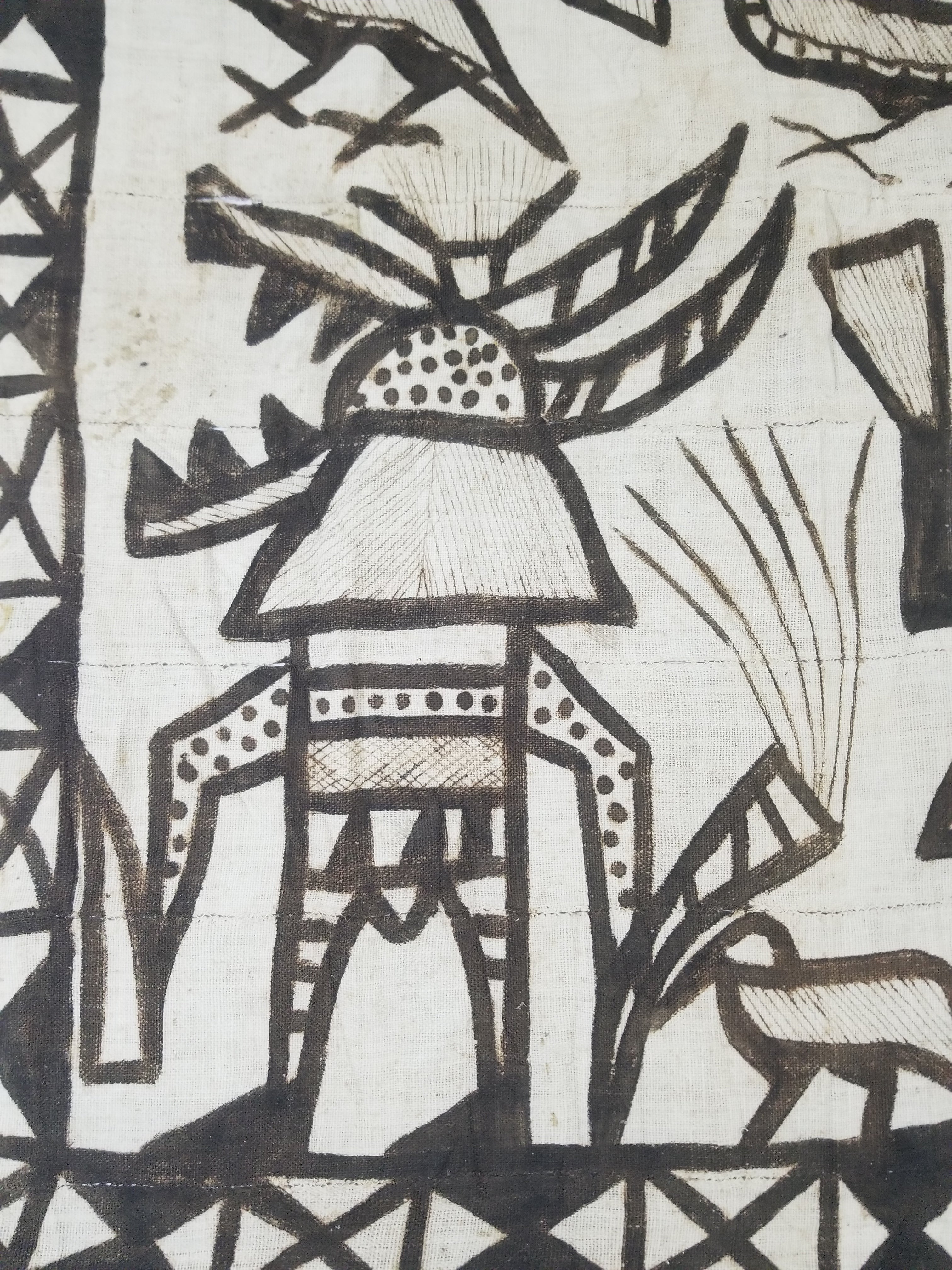 Vintage African Korhogo Senufo Mud Cloth Tribal Figures Hand Painted Tapestry 190x120cm