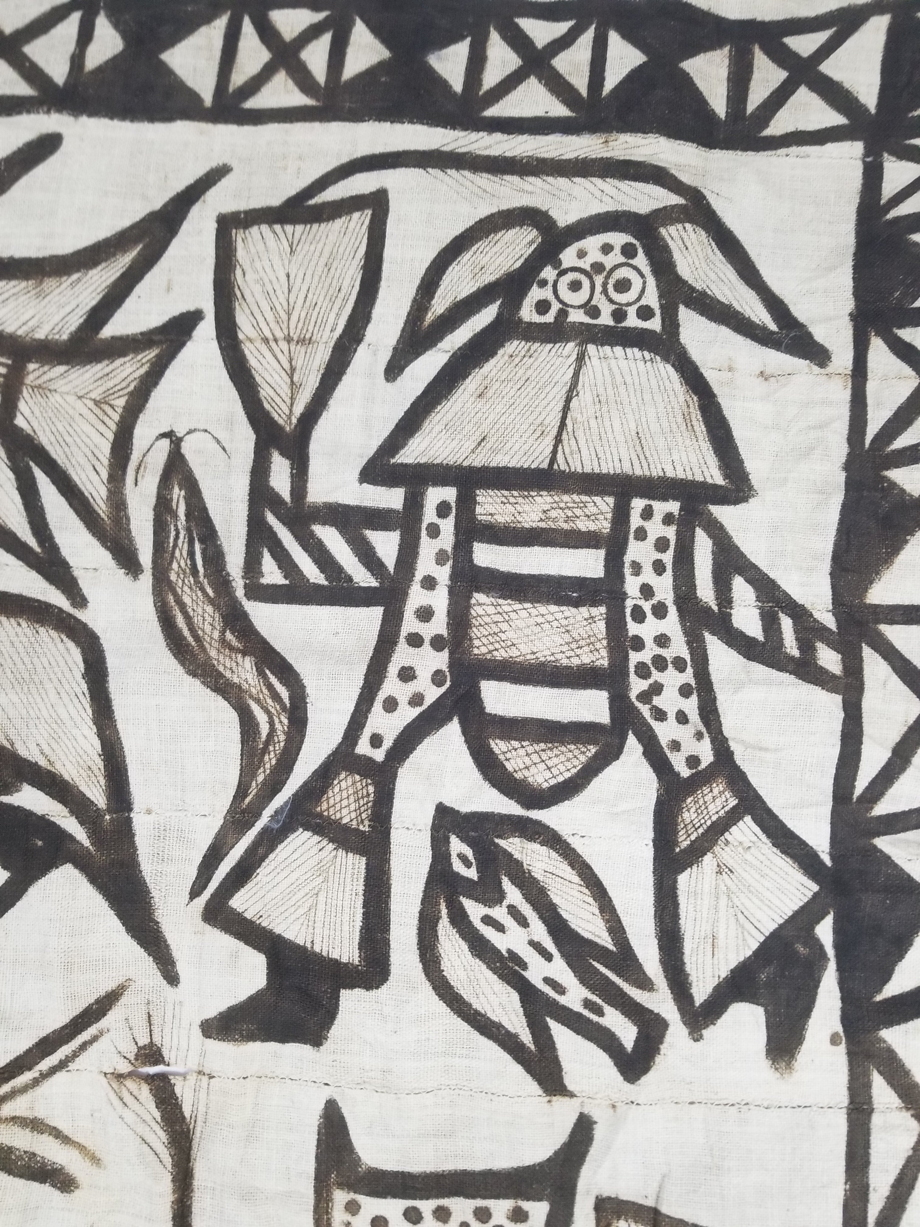 Vintage African Korhogo Senufo Mud Cloth Tribal Figures Hand Painted Tapestry 190x120cm