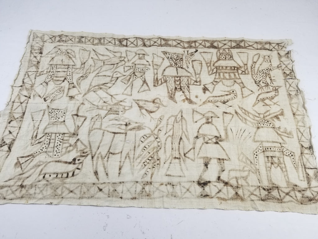 Vintage African Korhogo Senufo Mud Cloth Tribal Figures Hand Painted Tapestry 190x120cm