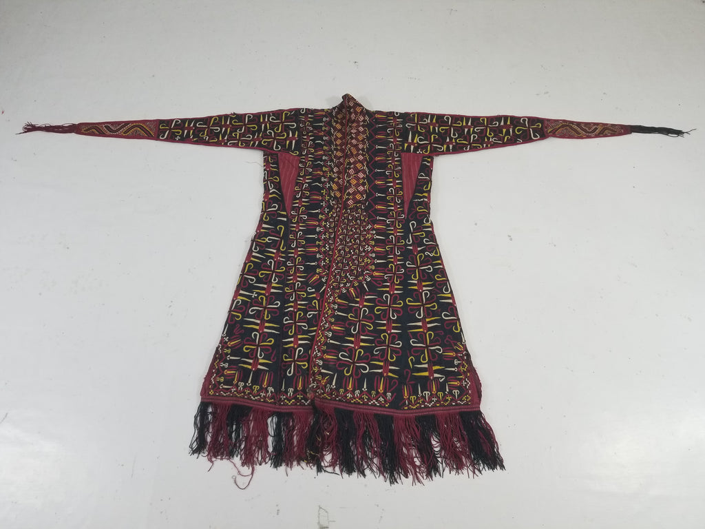 Vintage Turkmen Hand-Embroidered Symmetrical Tribal Robe