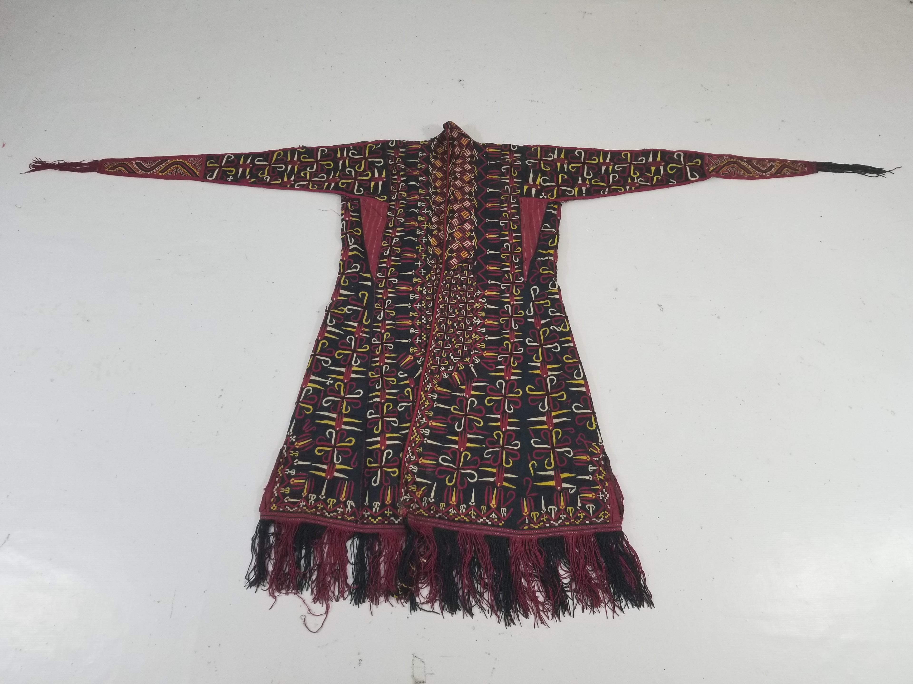 Vintage Turkmen Hand-Embroidered Symmetrical Tribal Robe