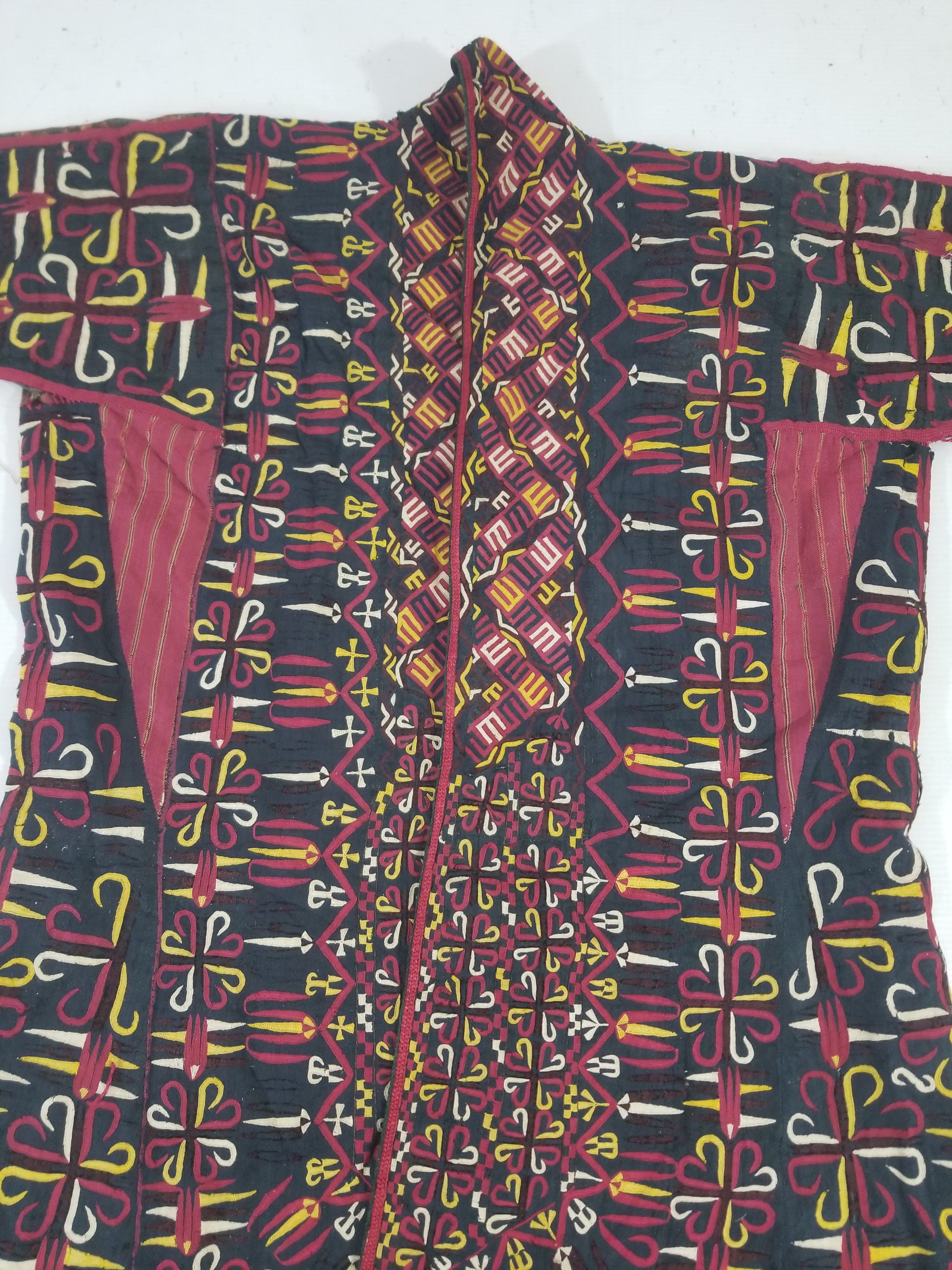 Vintage Turkmen Hand-Embroidered Symmetrical Tribal Robe