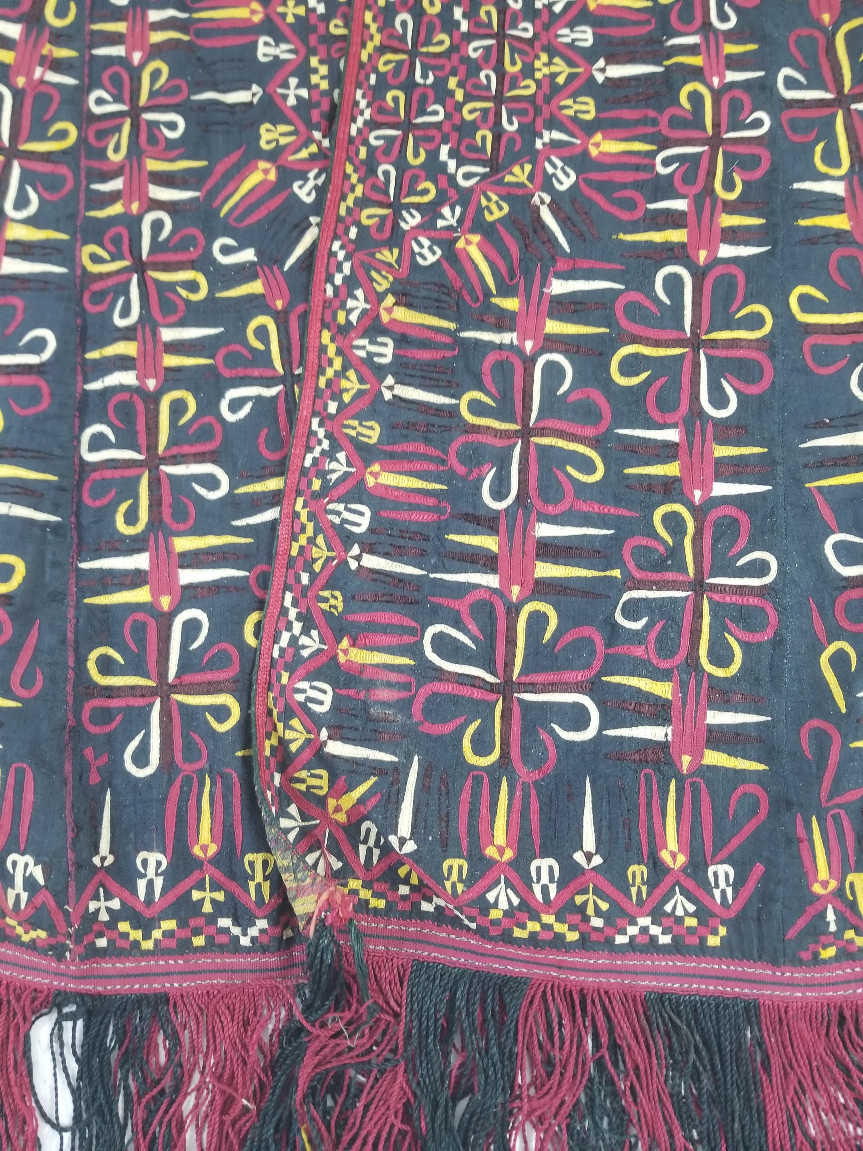 Vintage Turkmen Hand-Embroidered Symmetrical Tribal Robe