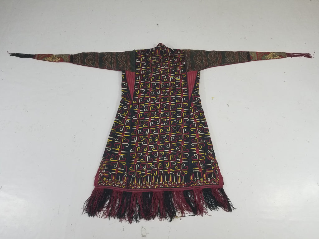 Vintage Turkmen Hand-Embroidered Symmetrical Tribal Robe