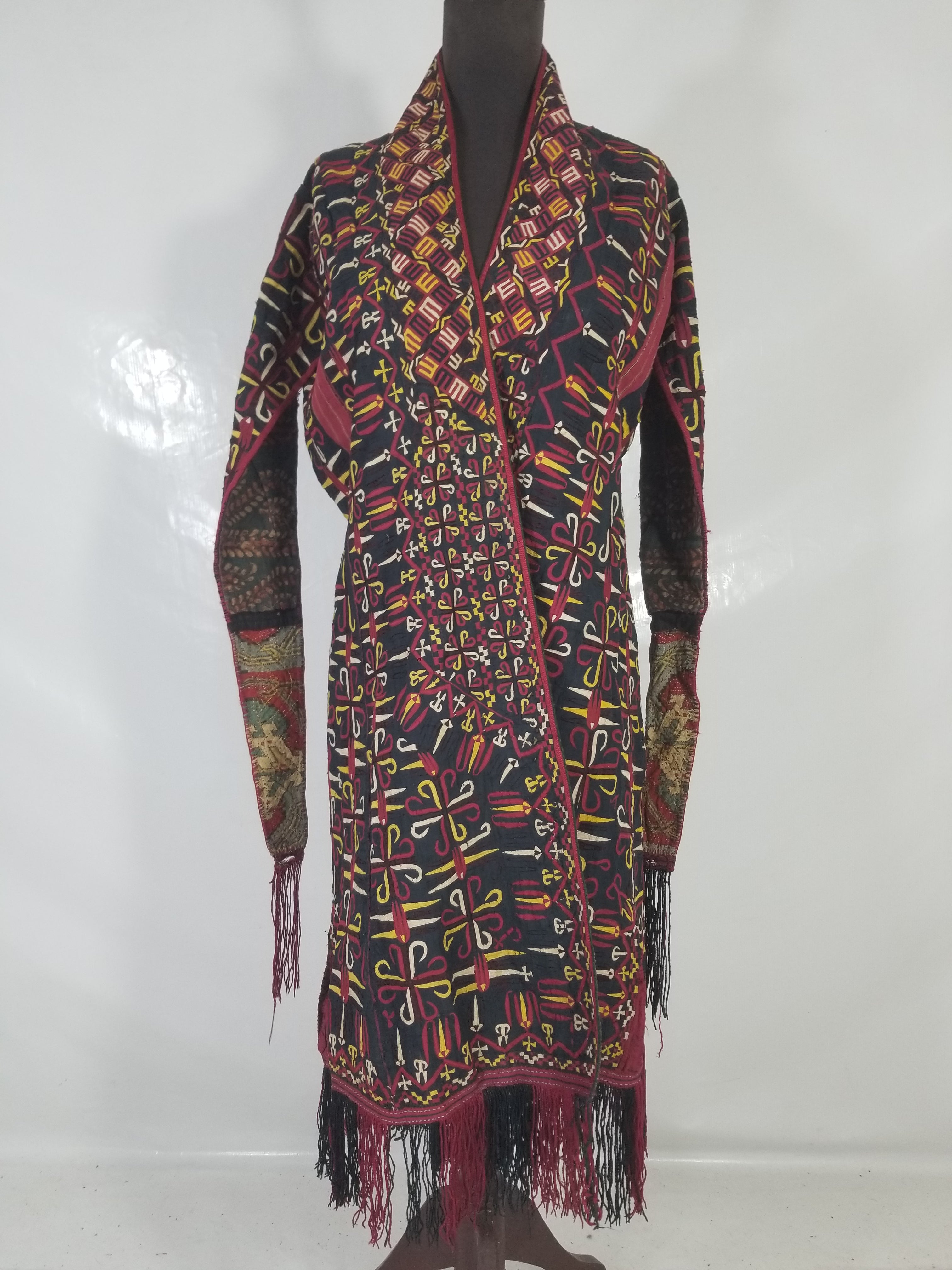 Vintage Turkmen Hand-Embroidered Symmetrical Tribal Robe