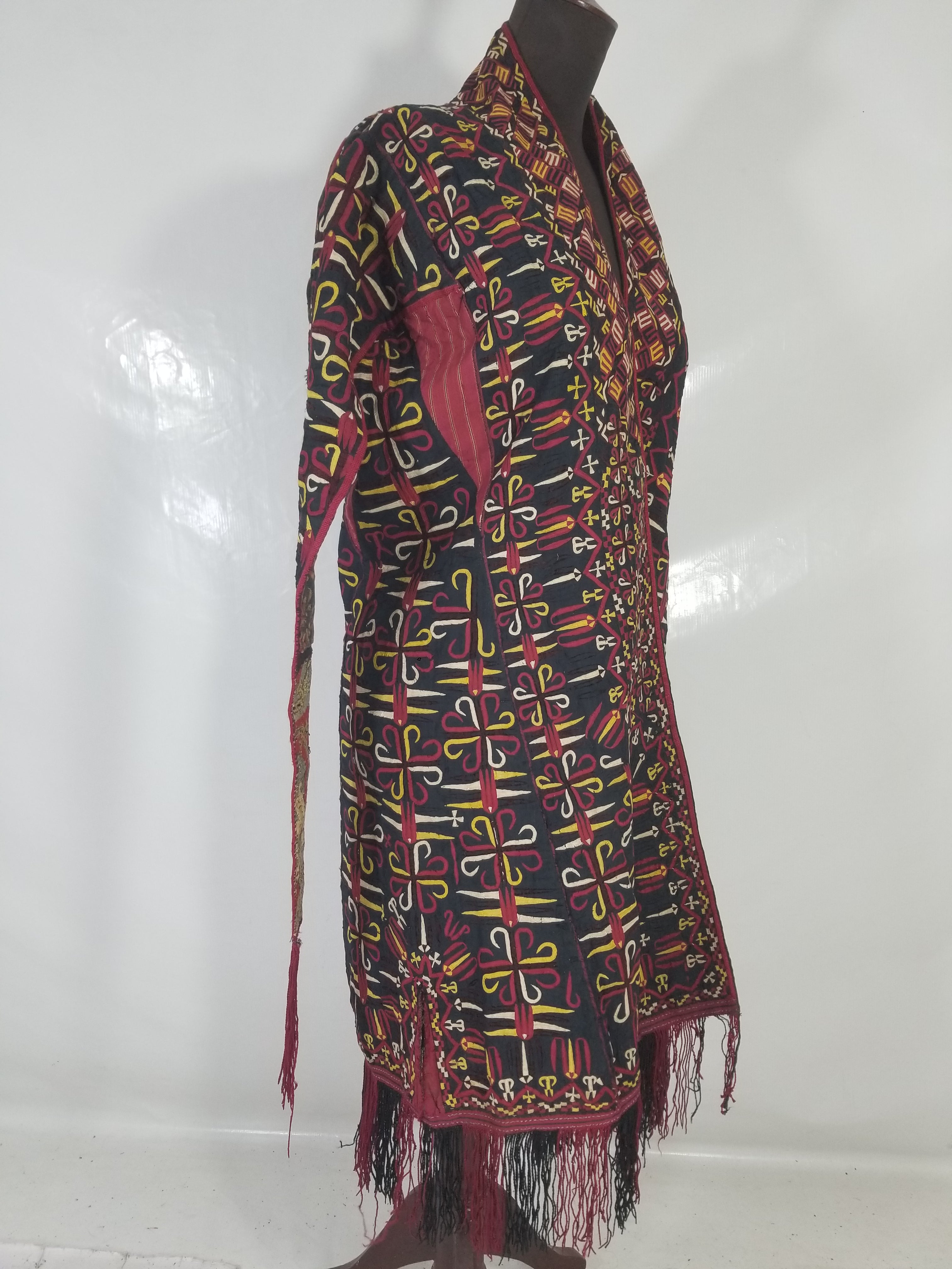 Vintage Turkmen Hand-Embroidered Symmetrical Tribal Robe
