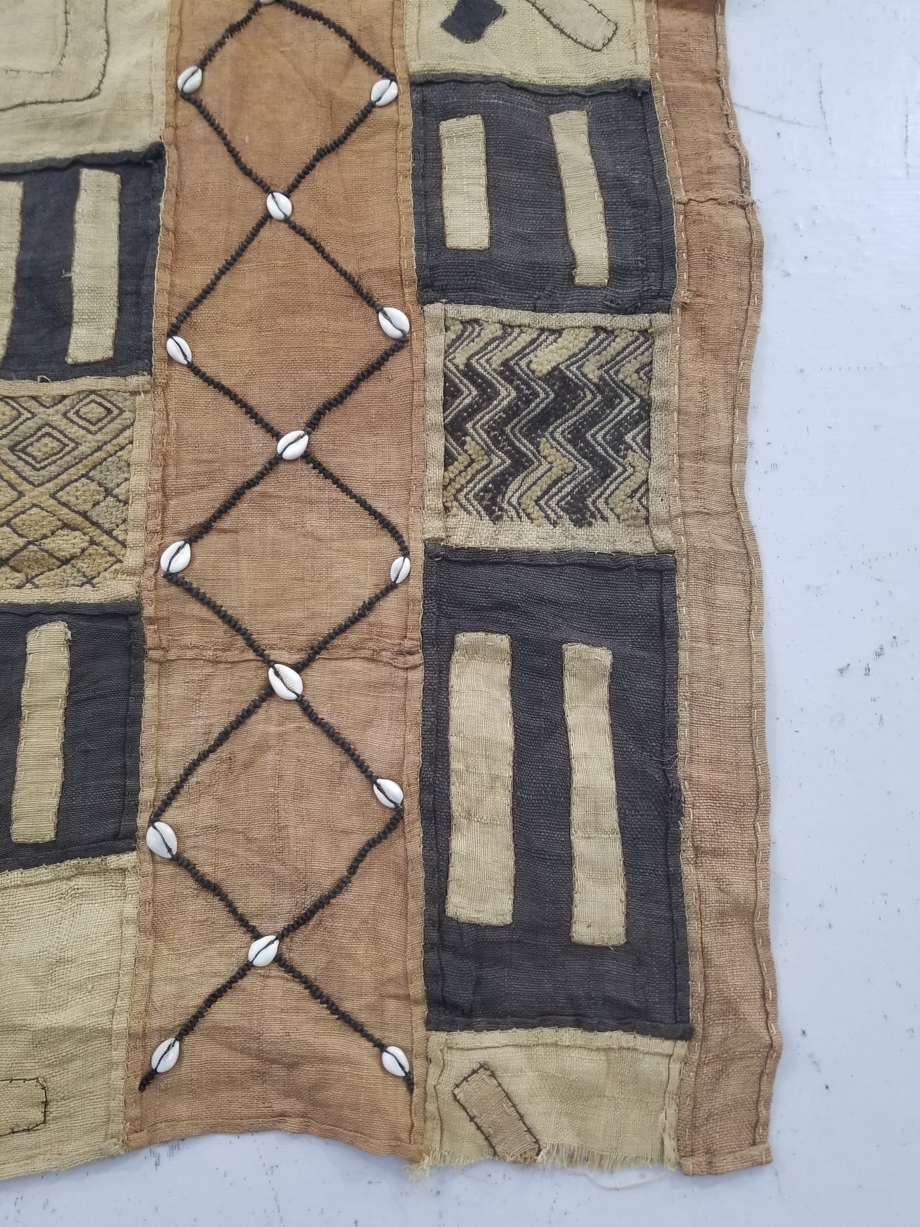 Vintage African Cowrie Shell & Embroidered Tribal Textile Runner 320x55cm