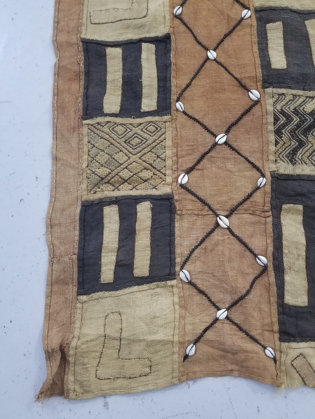 Vintage African Cowrie Shell & Embroidered Tribal Textile Runner 320x55cm
