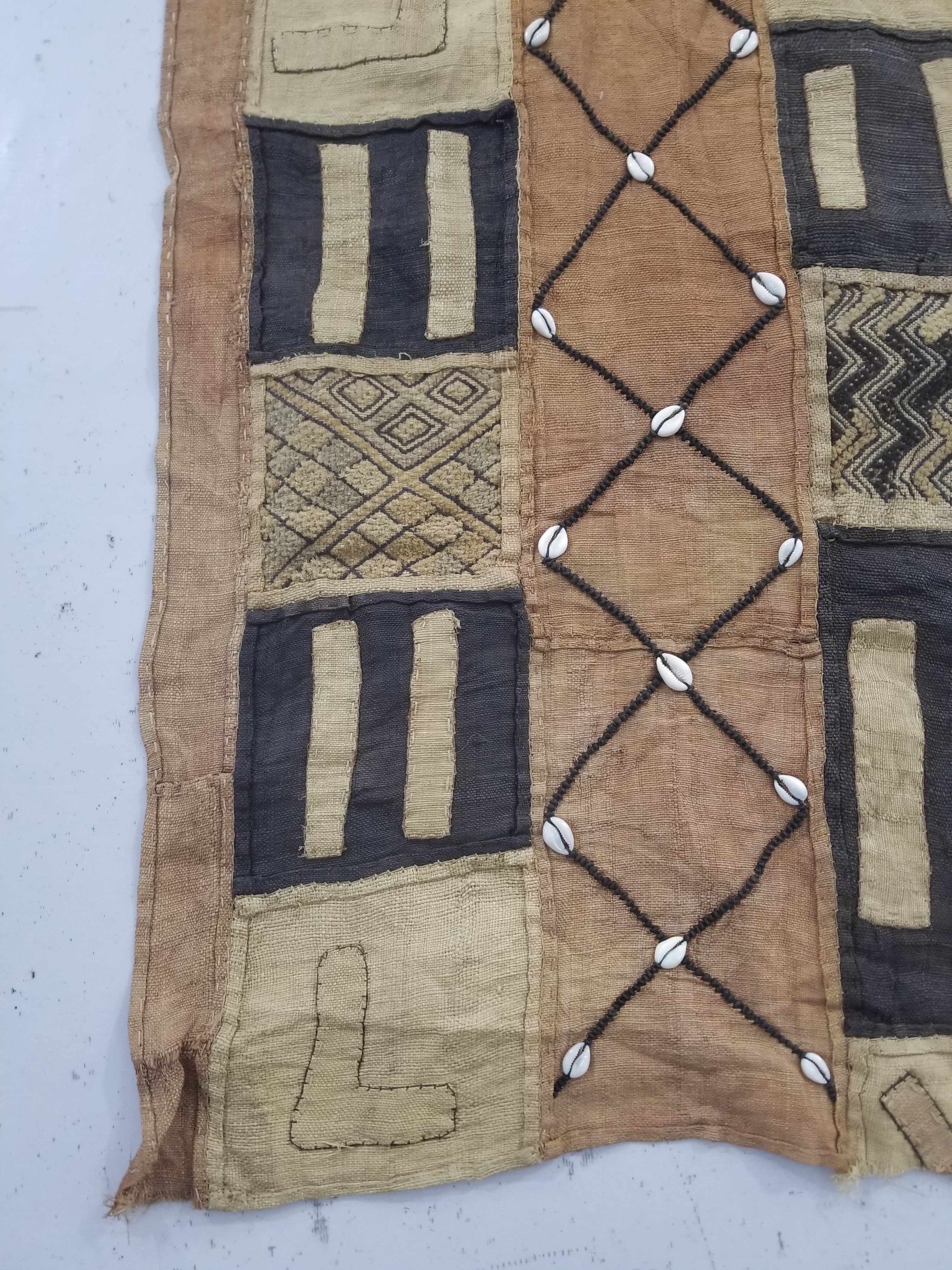 Vintage African Cowrie Shell & Embroidered Tribal Textile Runner 320x55cm