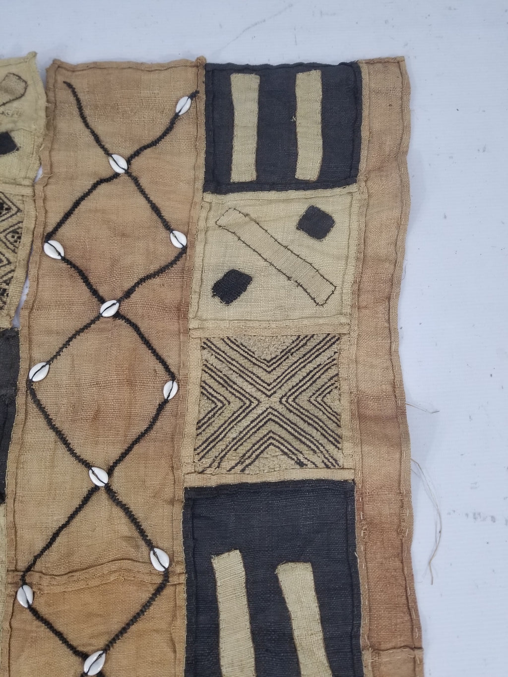 Vintage African Cowrie Shell & Embroidered Tribal Textile Runner 320x55cm