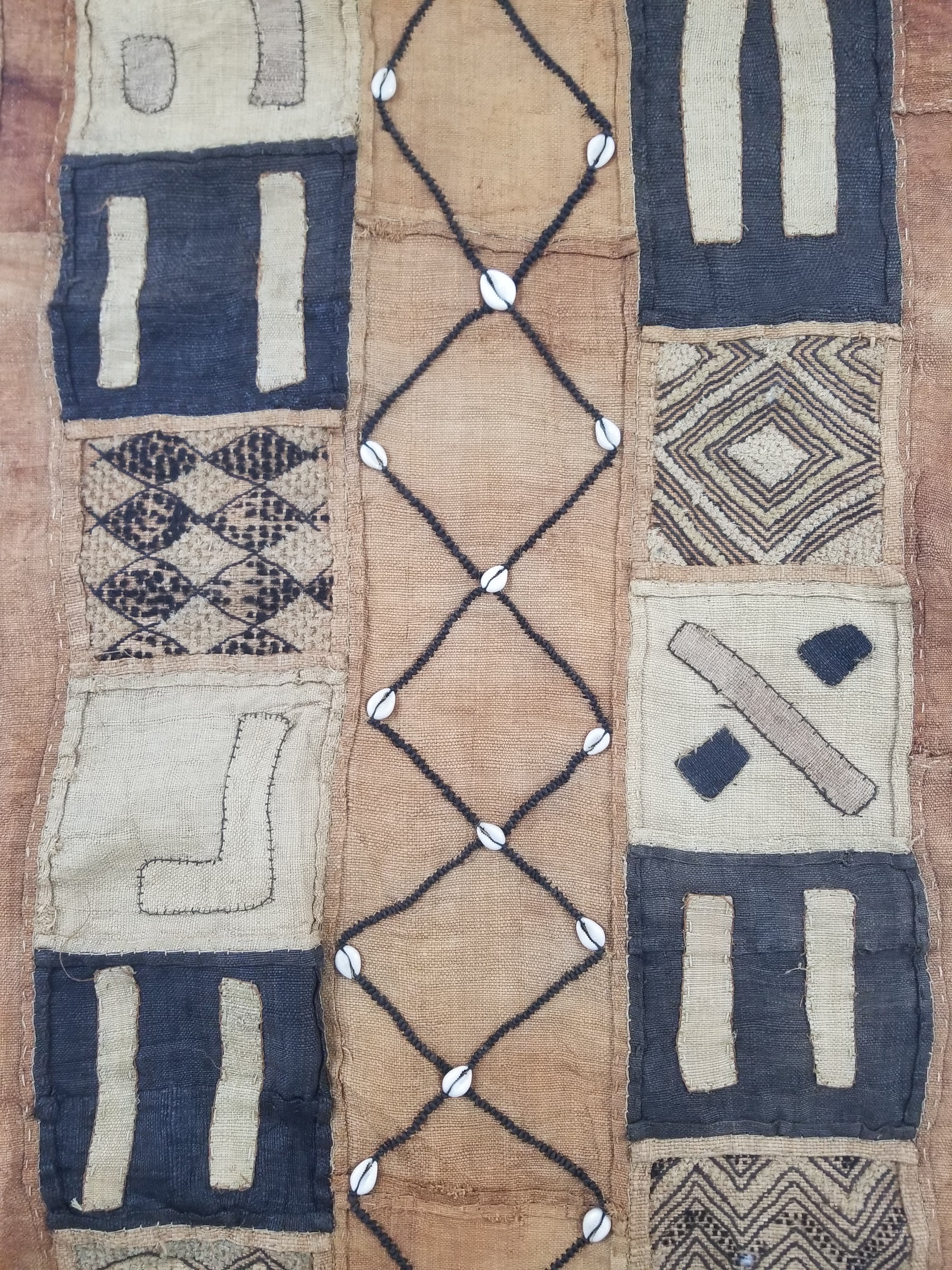 Vintage African Cowrie Shell & Embroidered Tribal Textile Runner 320x55cm