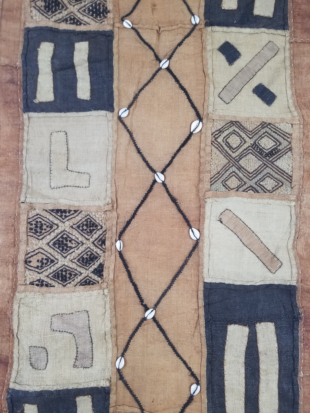 Vintage African Cowrie Shell & Embroidered Tribal Textile Runner 320x55cm