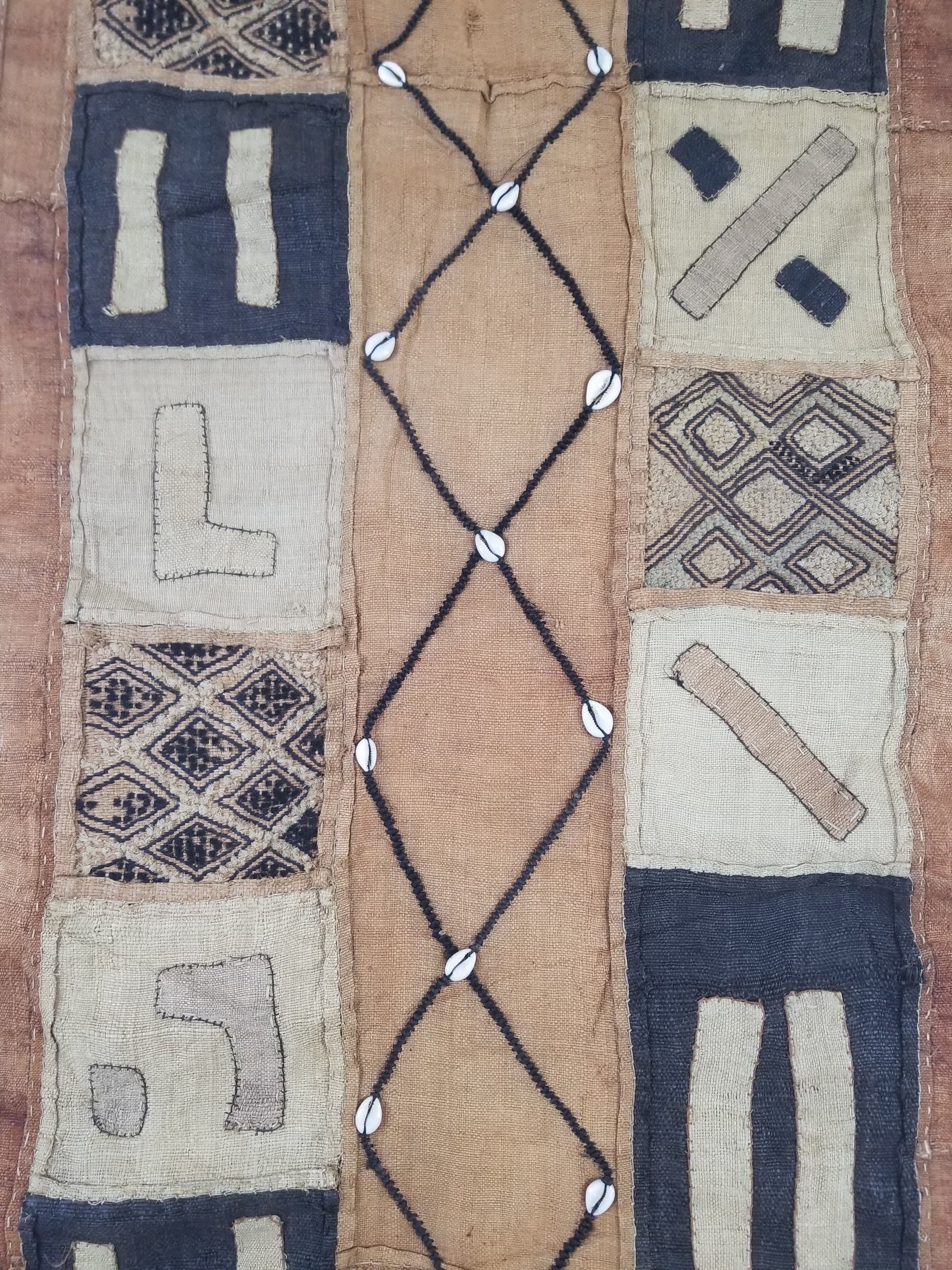 Vintage African Cowrie Shell & Embroidered Tribal Textile Runner 320x55cm