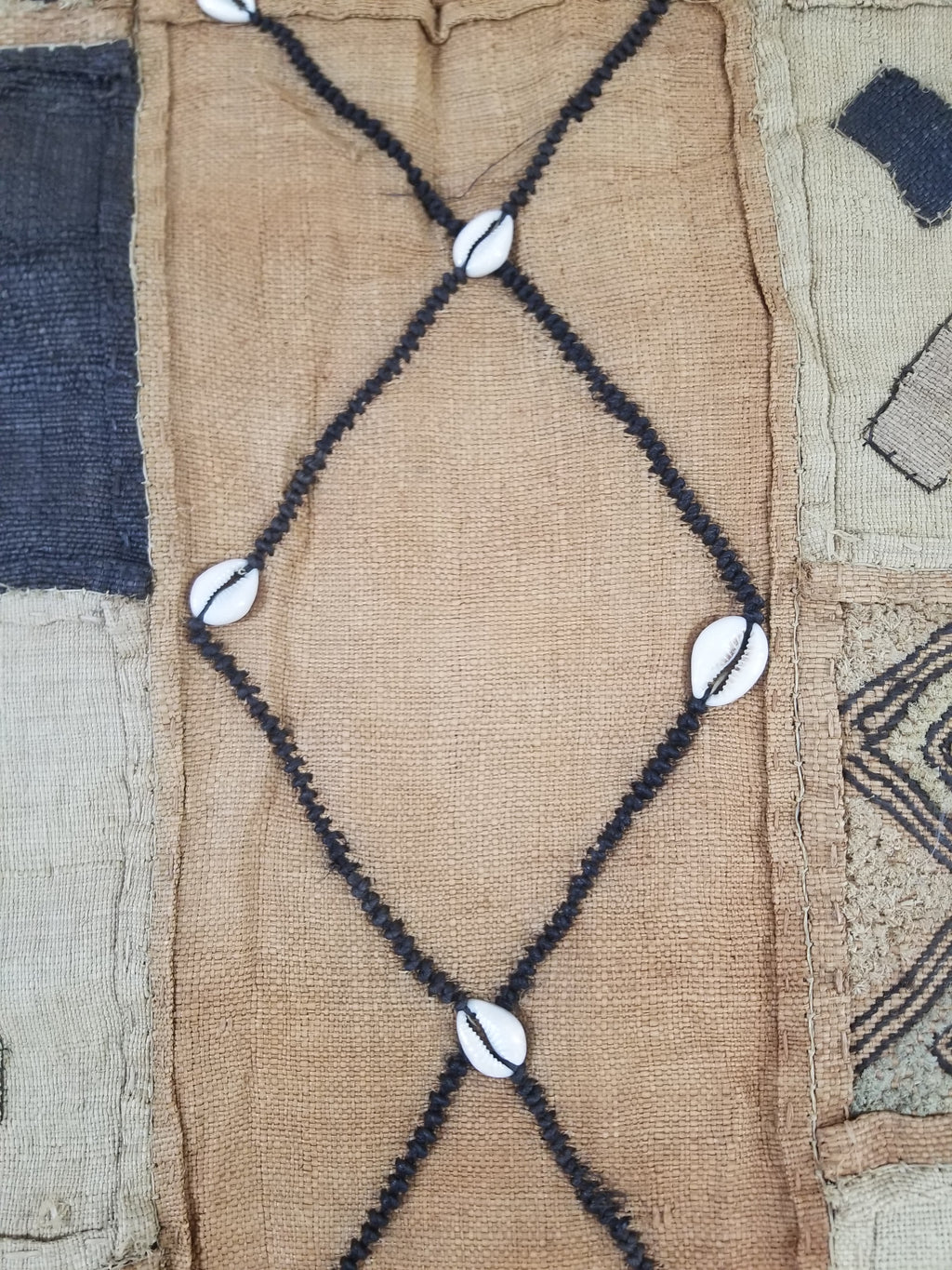 Vintage African Cowrie Shell & Embroidered Tribal Textile Runner 320x55cm